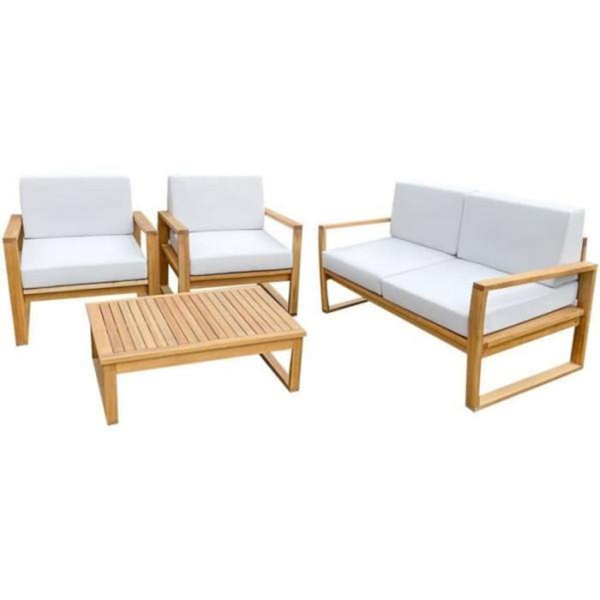 MARKET24 Salon de jardin en bois d'Acacia FSC - PALAWAN - 4 personnes - Coussins gris perle