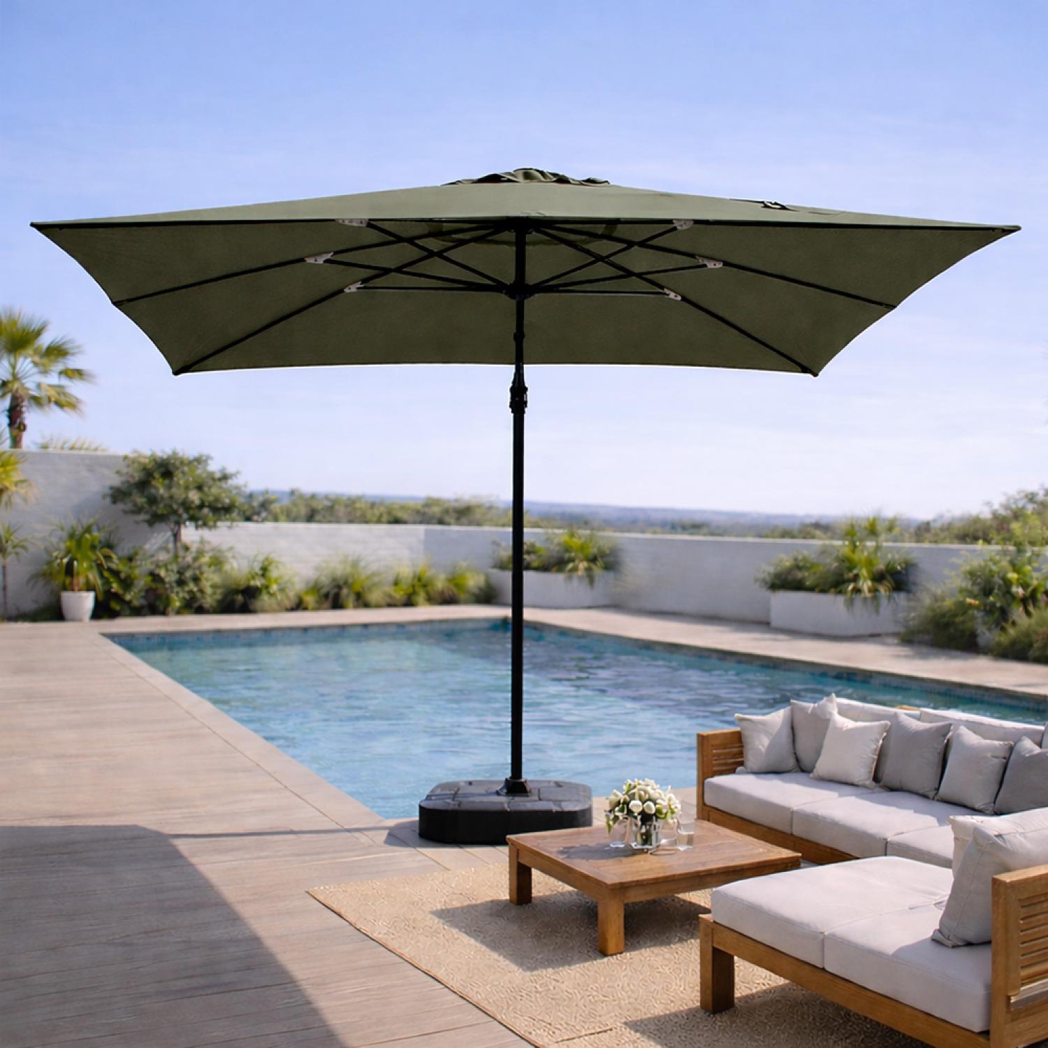 Voir la diapositive 4 : CONCEPT USINE Parasol rectangulaire 3x4m déporté rotatif vert en aluminium CESARE