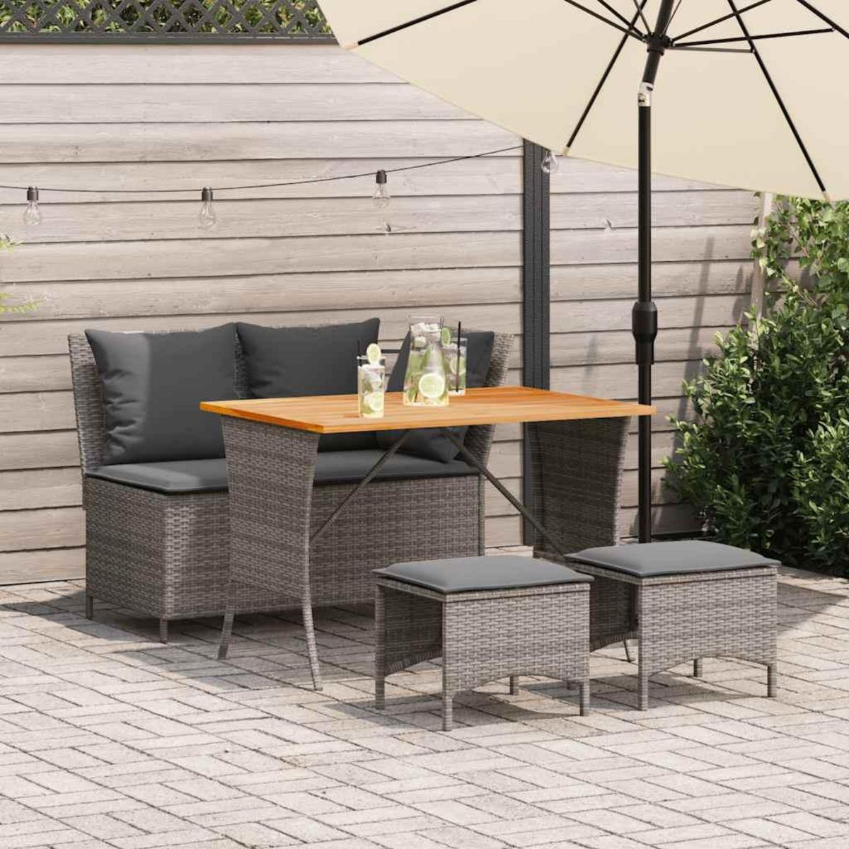 VIDAXL Ensemble a manger jardin 4pcs et coussins Gris Resine tressee