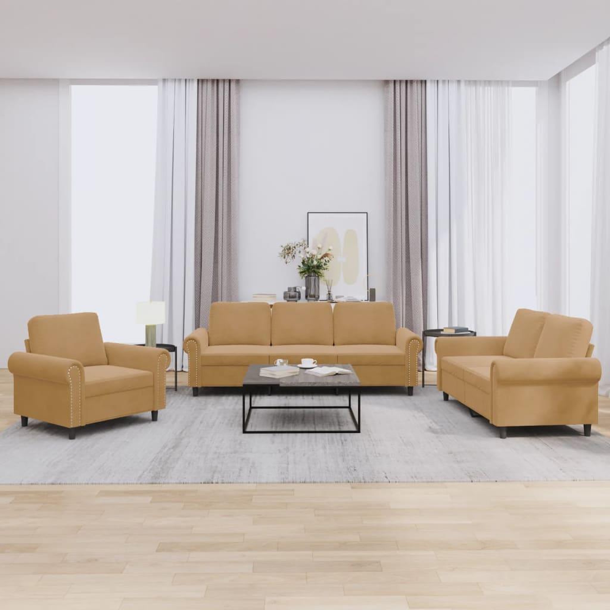 VIDAXL Ensemble de canapes 3 pcs avec coussins Marron Velours