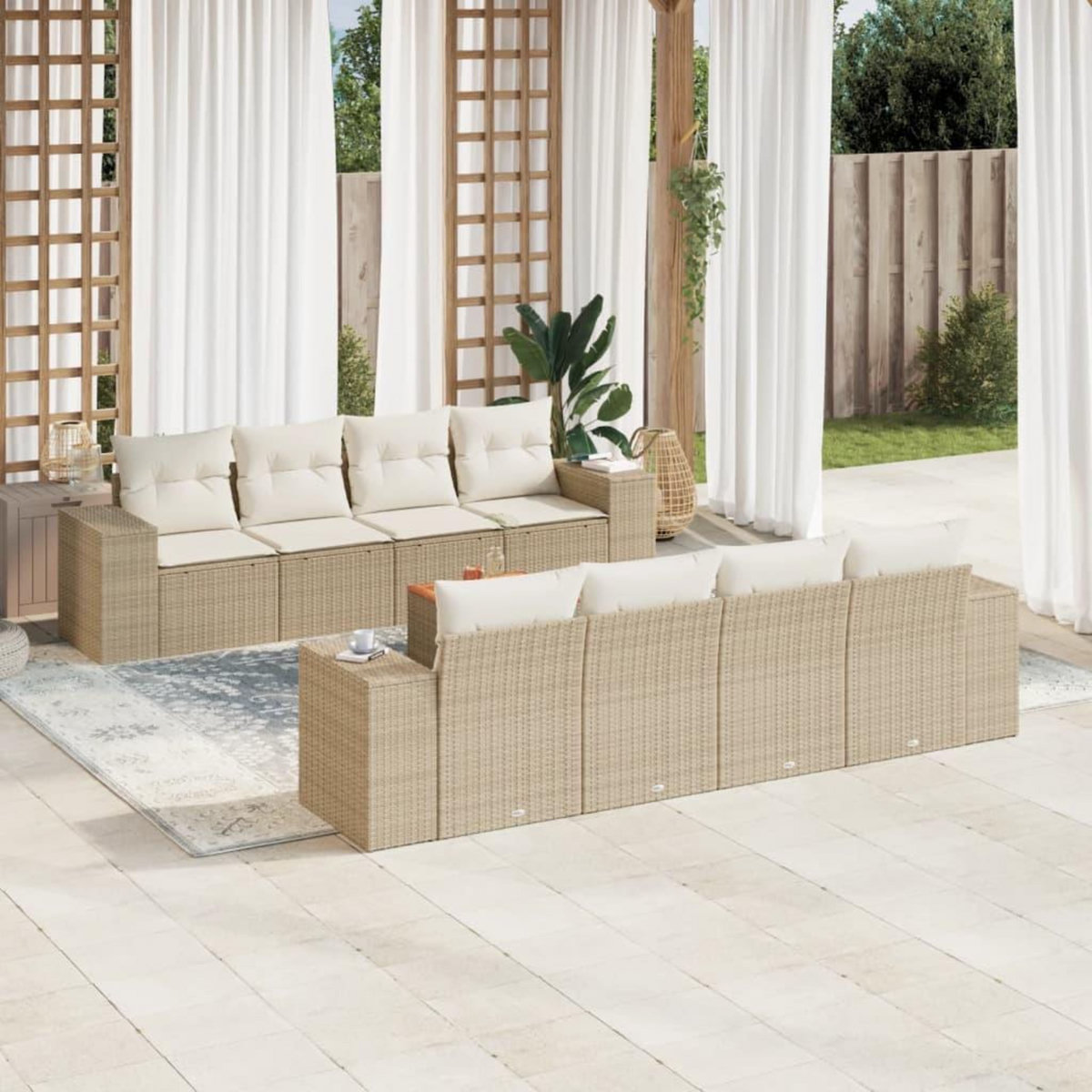 VIDAXL Salon de jardin avec coussins 9 pcs beige resine tressee