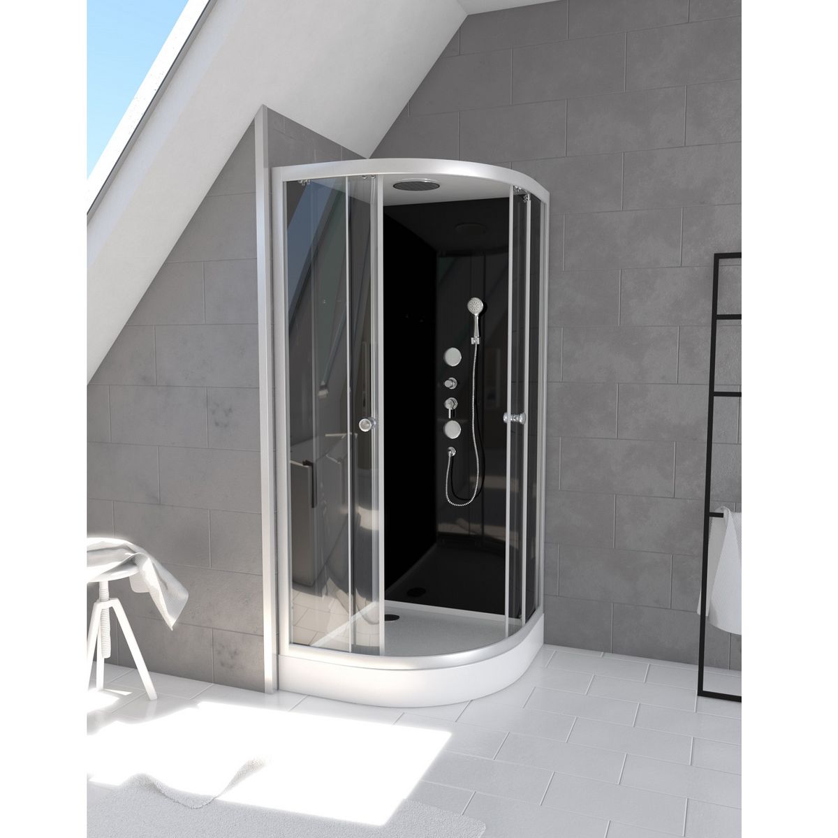Aurlane Cabine de douche quart de rond Hydromassante noire 90x90 cm - ROUND BLACK II