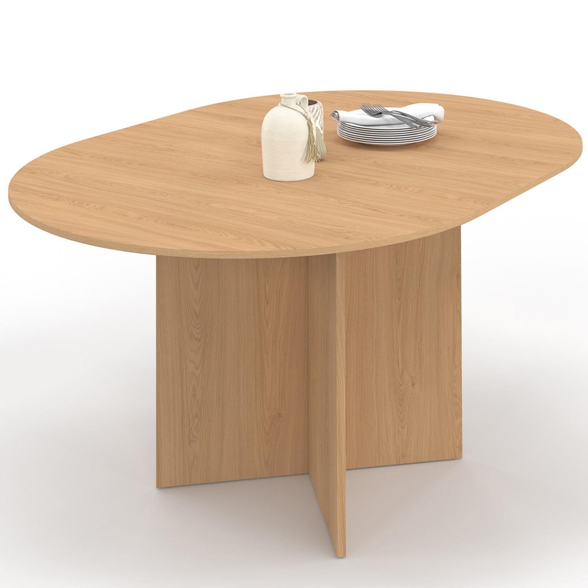 ID MARKET Table à manger extensible ovale marthe 4-8 personnes bois façon hêtre 110-150 cm