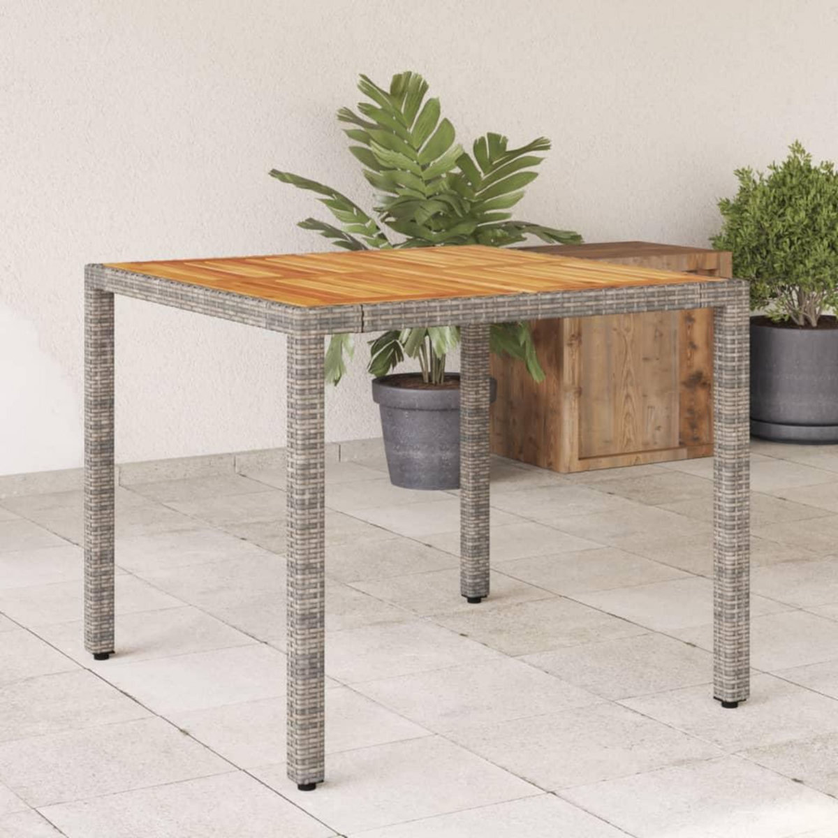 VIDAXL Table de jardin et dessus en bois d'acacia gris resine tressee
