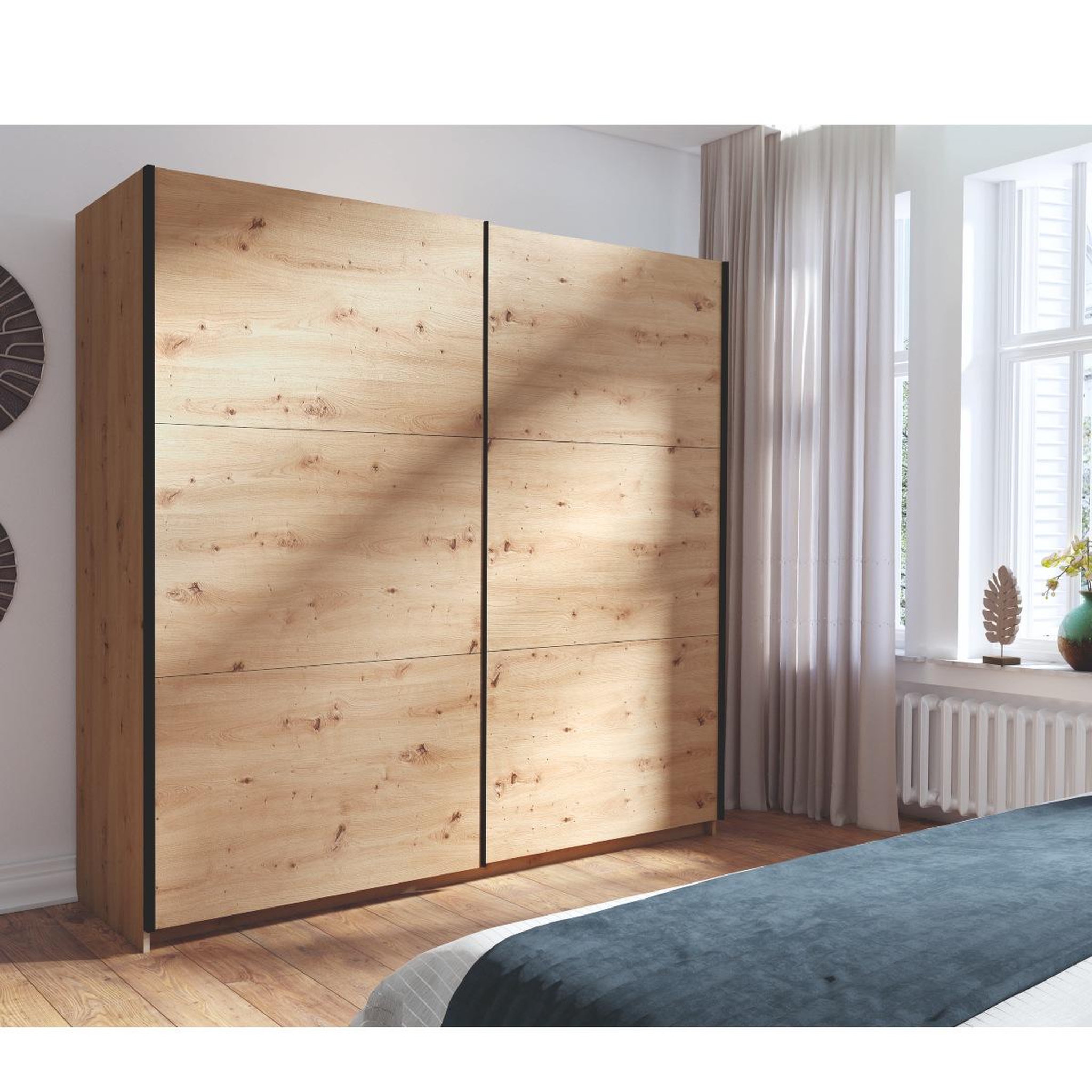Voir la diapositive 2 : JLC KREATION Armoire dressing moderne avec portes coulissantes 200cm kas