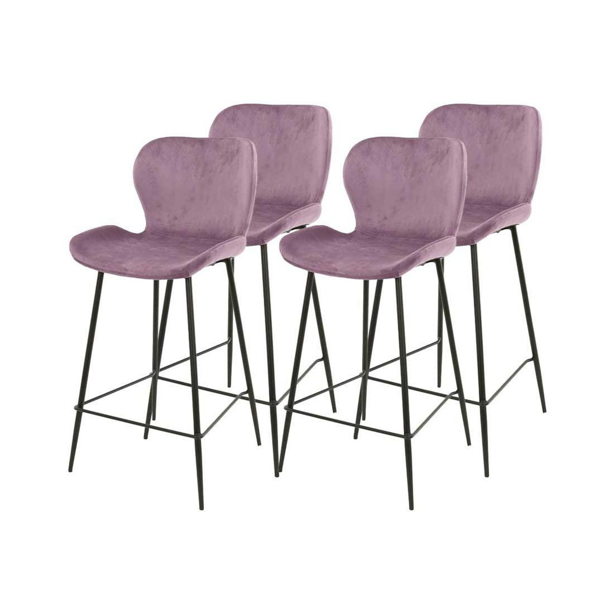 LISA DESIGN Basti - lot de 4 tabourets de bar - en velours rose