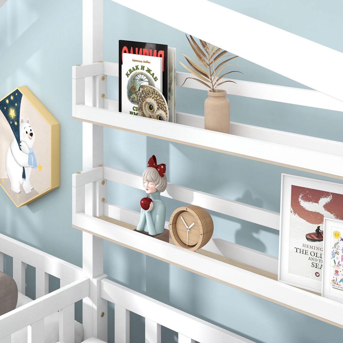 MERAX Lit cabane enfant 90x200(70x140)cm pin coloris blanc