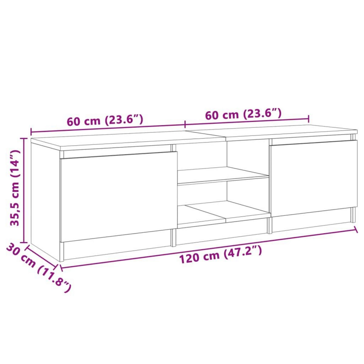 VIDAXL Meuble TV avec lumieres LED Blanc 120x30x35,5 cm