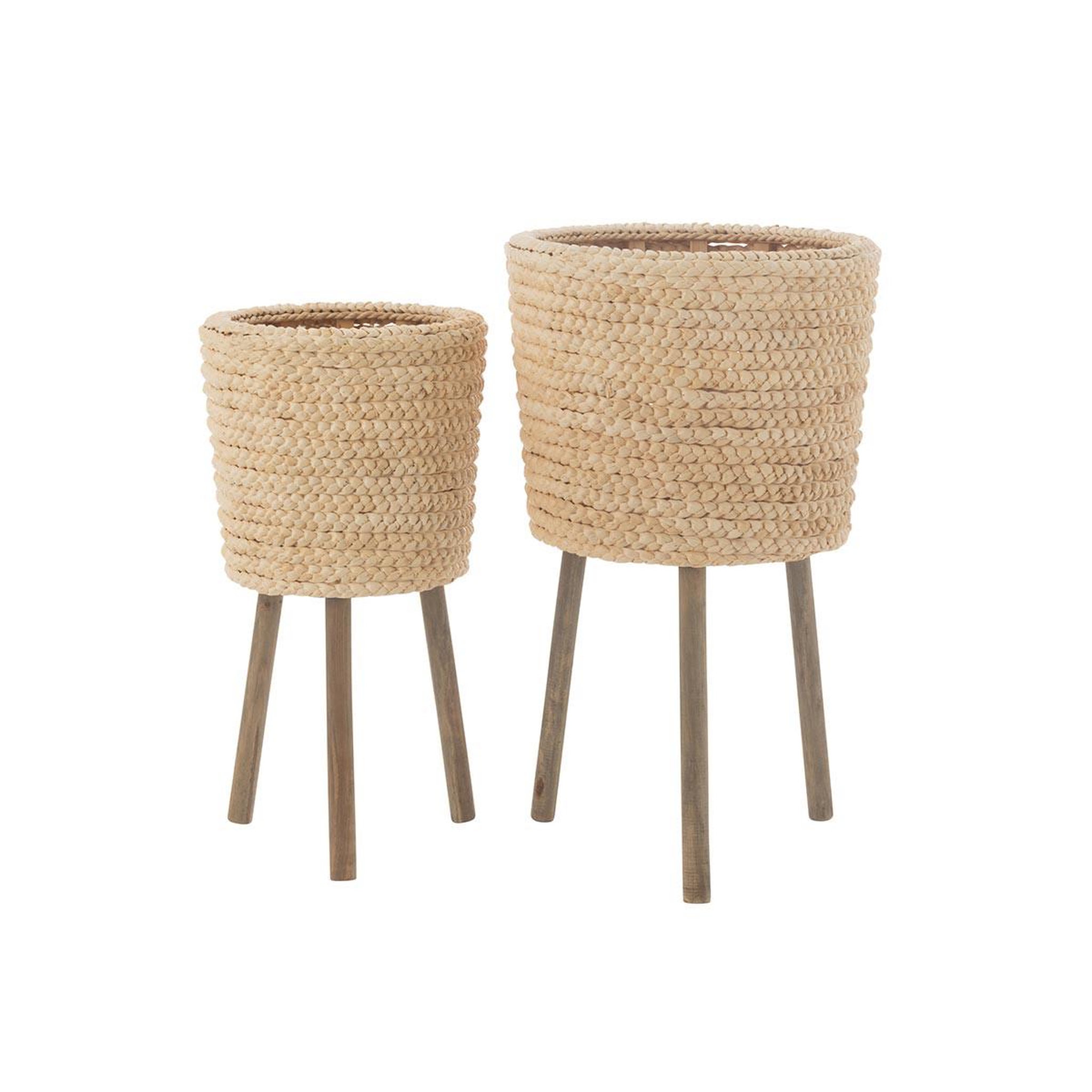 Voir la diapositive 2 : J-LINE Lot de 2 cache-pots  feuilles de maïs  68cm naturel