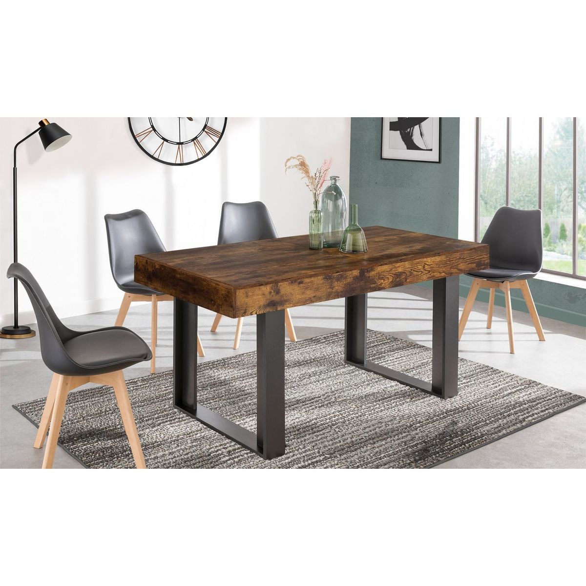 Table de séjour salle à manger extensible style industriel 160/200 cm MILTON