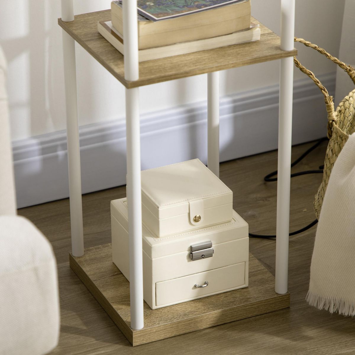 HOMCOM Lampadaire étagère design 26L x 26l x 159H cm 3 étagères E27 MDF blanc