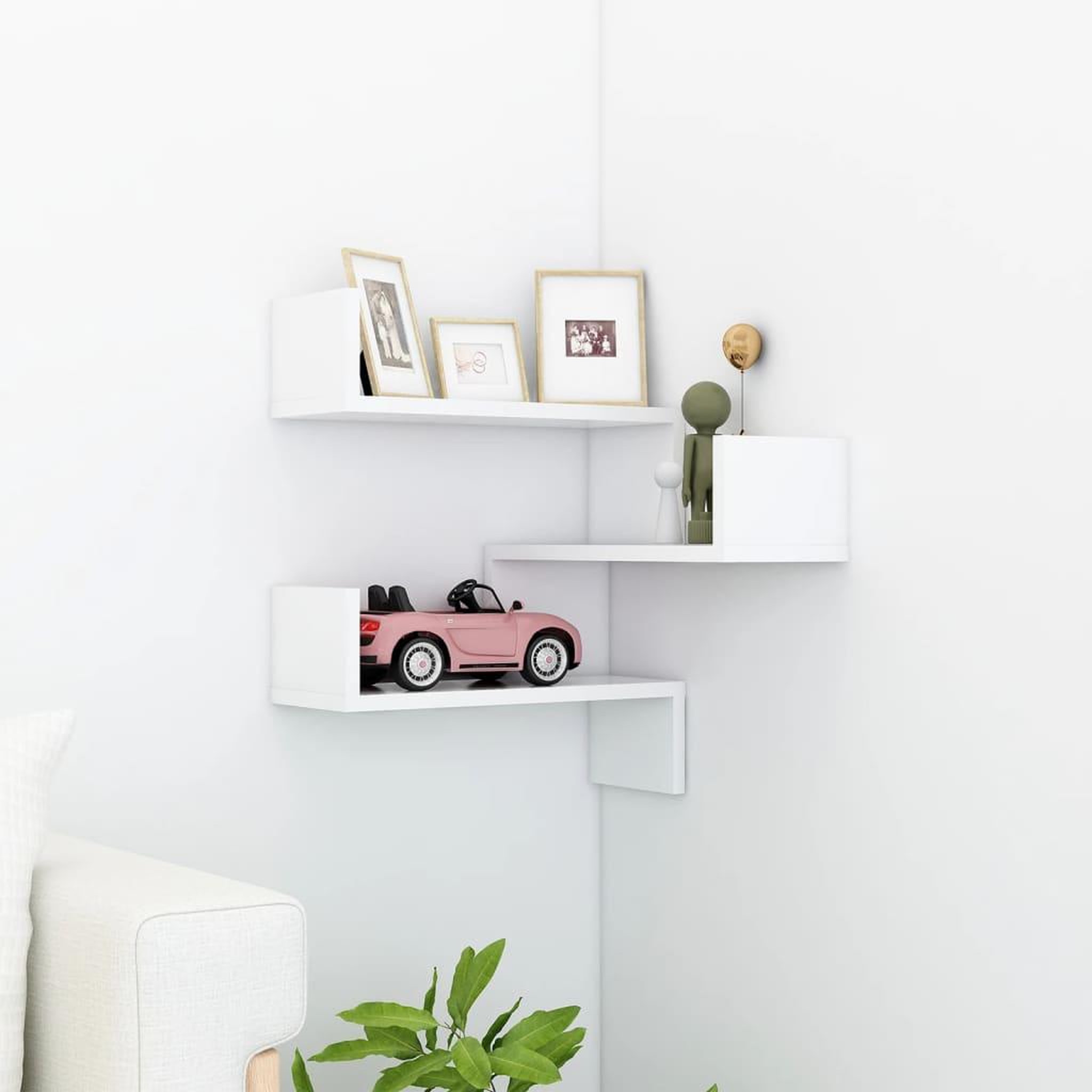 Voir la diapositive 1 : VIDAXL Etagere d'angle murale Blanc 40x40x50 cm bois d'ingenierie