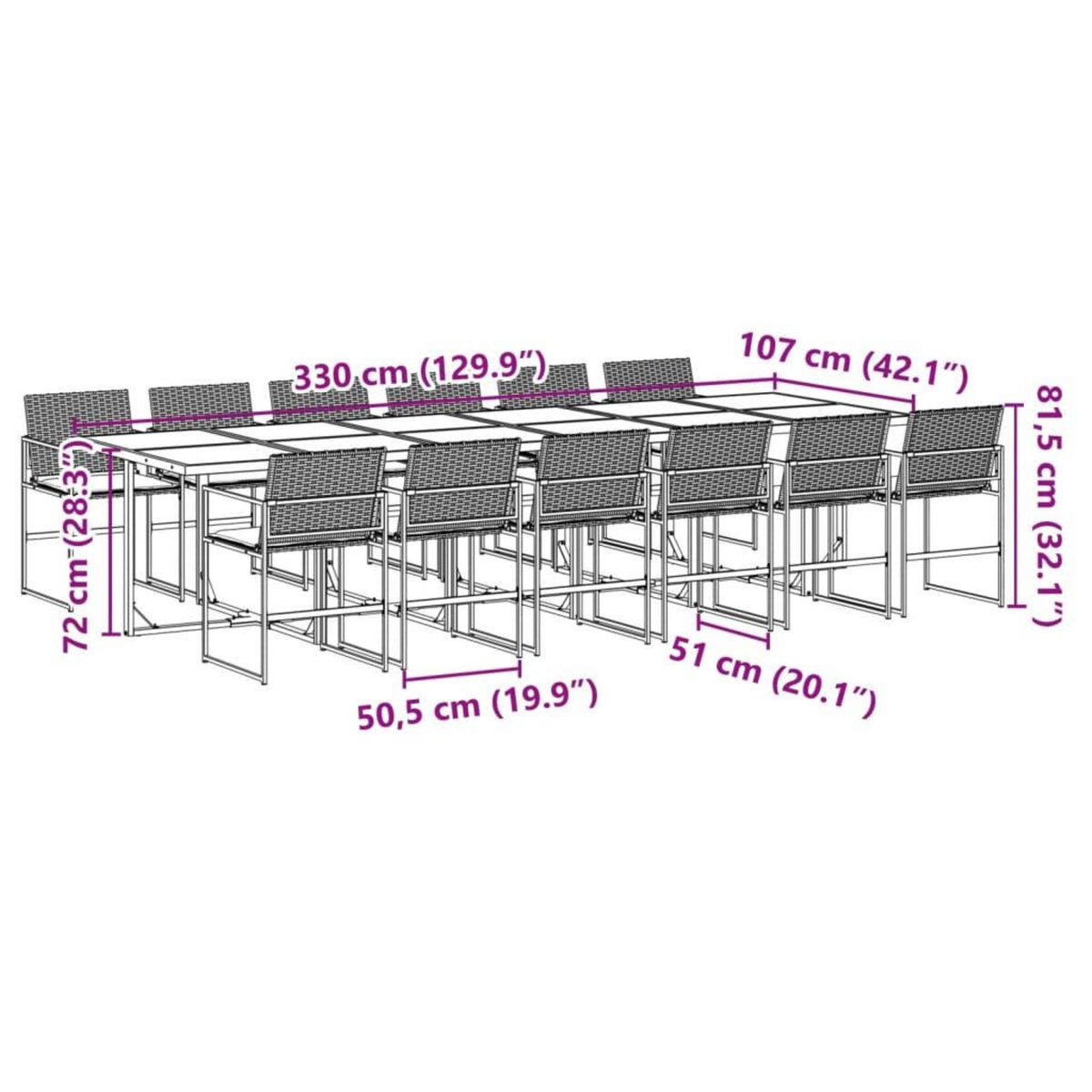 VIDAXL Ensemble a manger de jardin 13 pcs coussins noir resine tressee