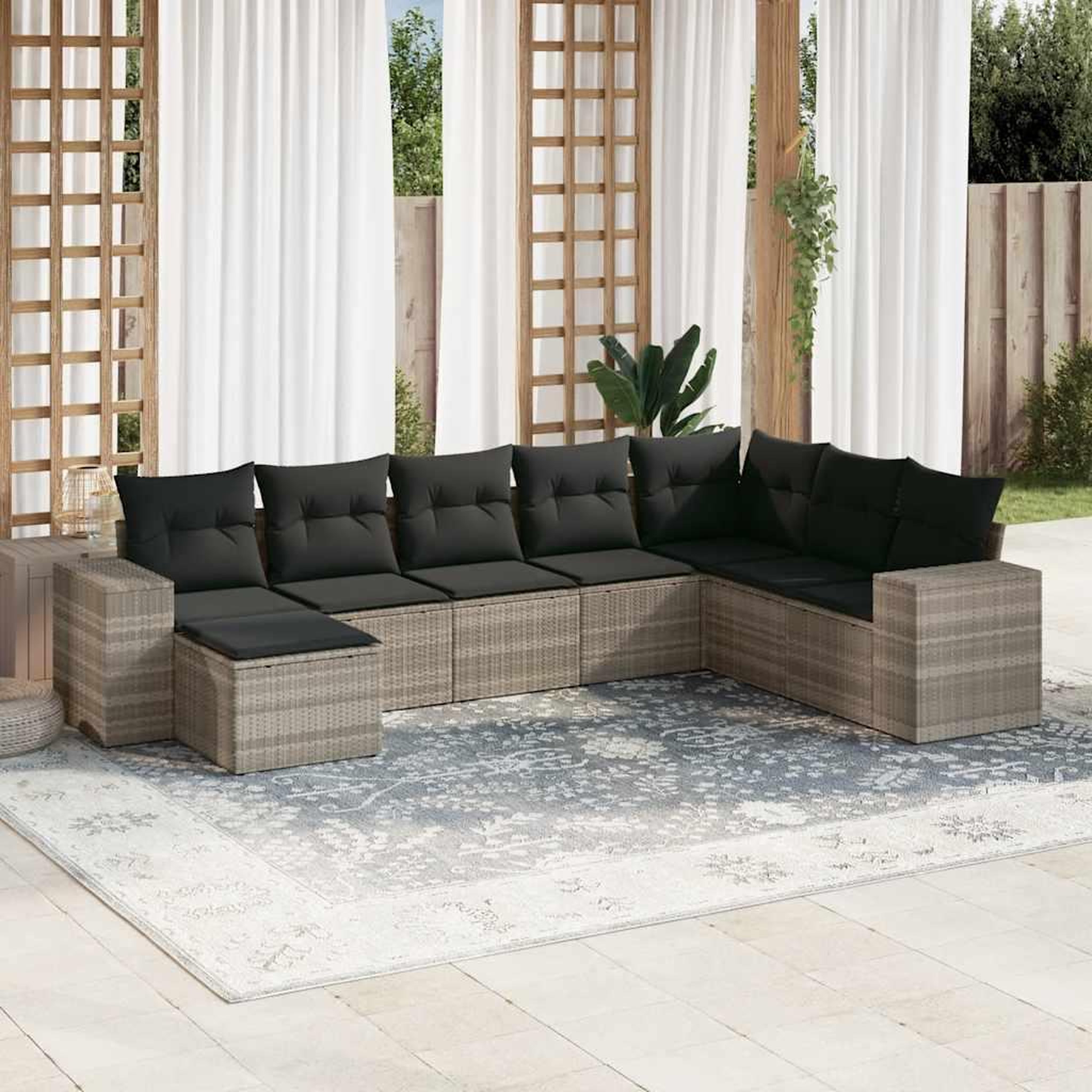 Voir la diapositive 1 : VIDAXL Salon de jardin 8 pcs avec coussins gris clair resine tressee