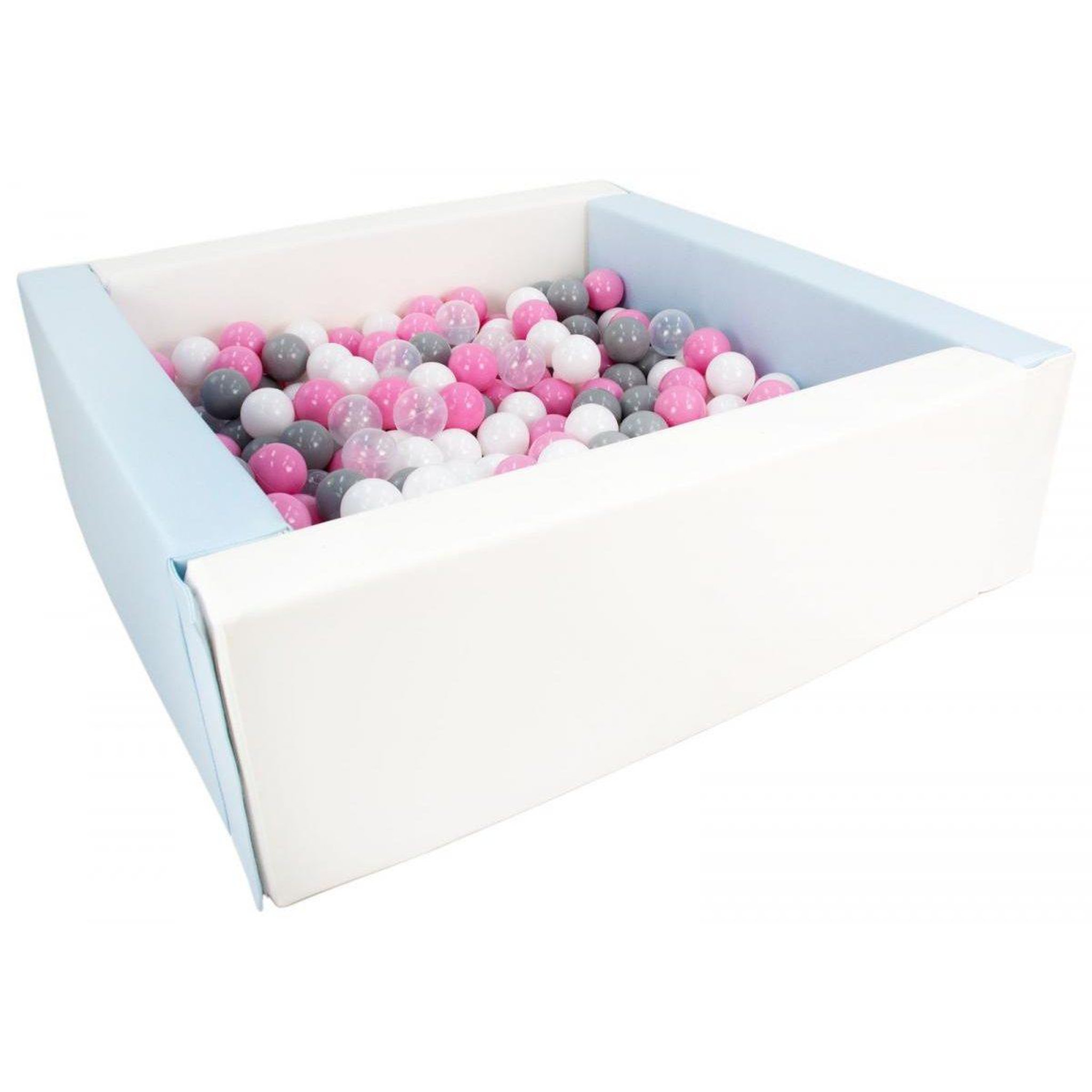 VELINDA Piscine à balles carrée avec 200 balles - blanc, bleu p /blanc, transparent, rose clair, gris