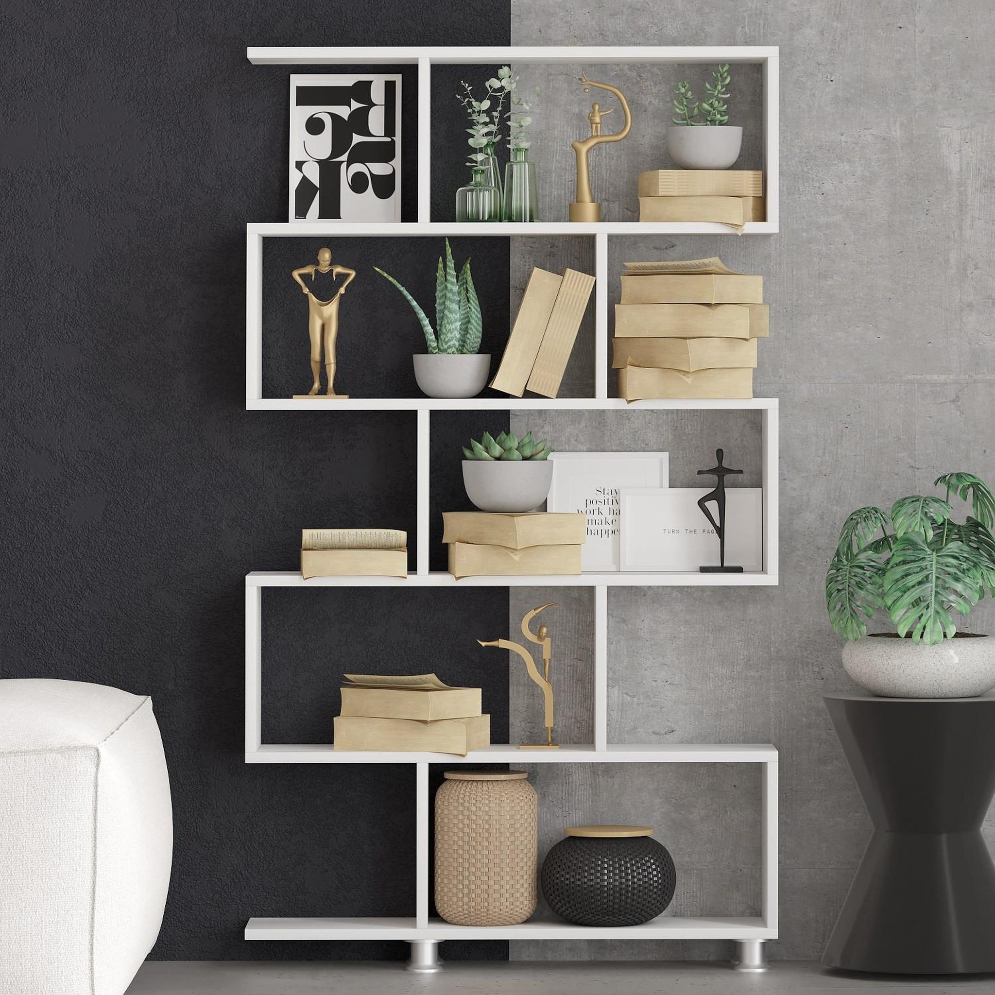 Voir la diapositive 2 : Habitat et Jardin Bibliothèque en bois  nilüfer  - 90 x 20 x 156 cm - blanc