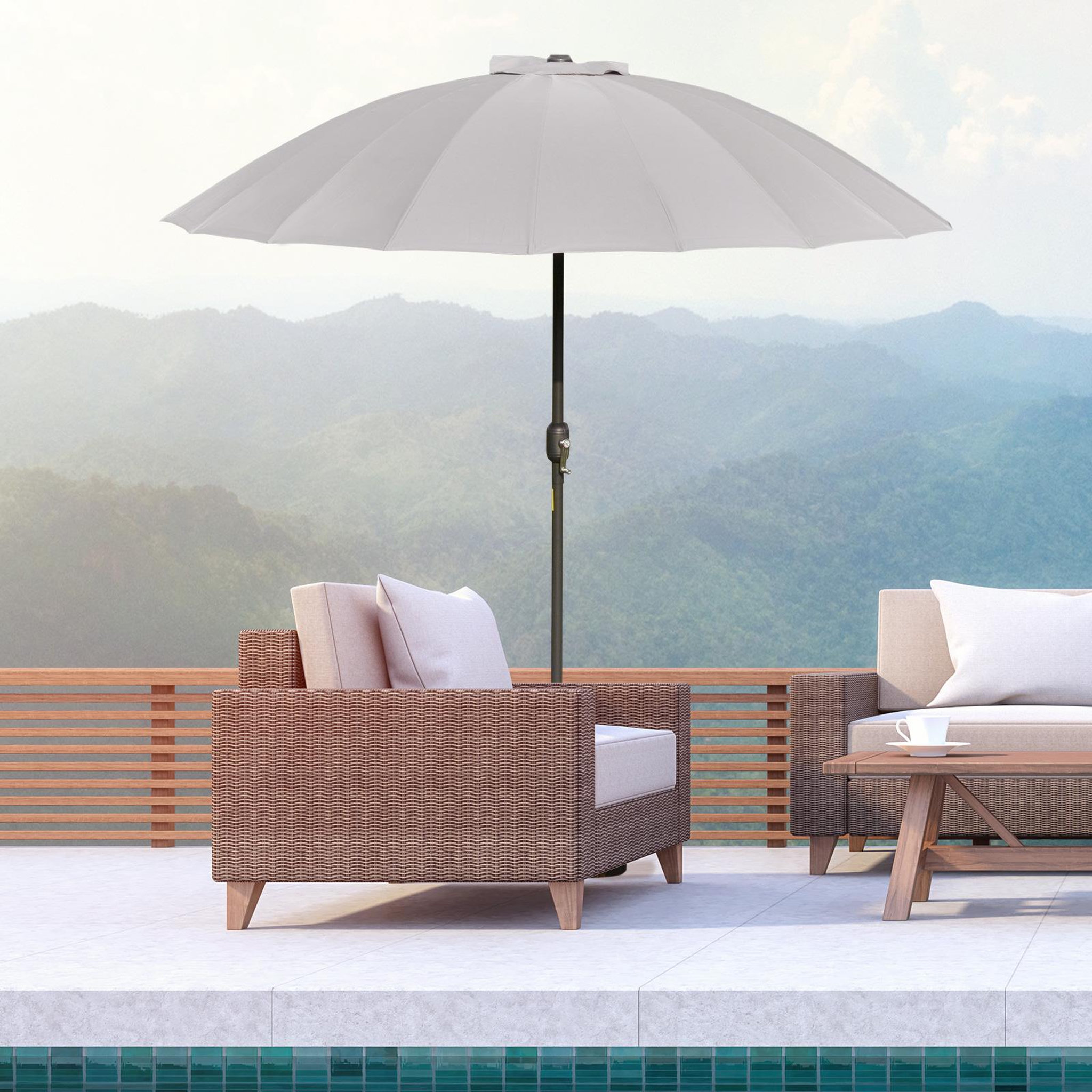 Voir la diapositive 2 : OUTSUNNY Parasol inclinable rond avec manivelle métal fibre de verre Ø 2,55 m polyester haute densité gris