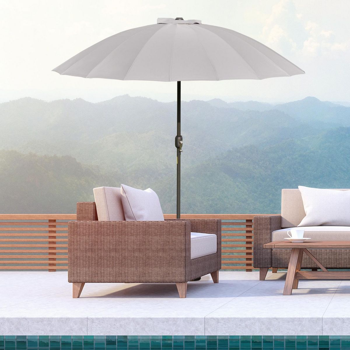 OUTSUNNY Parasol inclinable rond avec manivelle métal fibre de verre Ø 2,55 m polyester haute densité gris