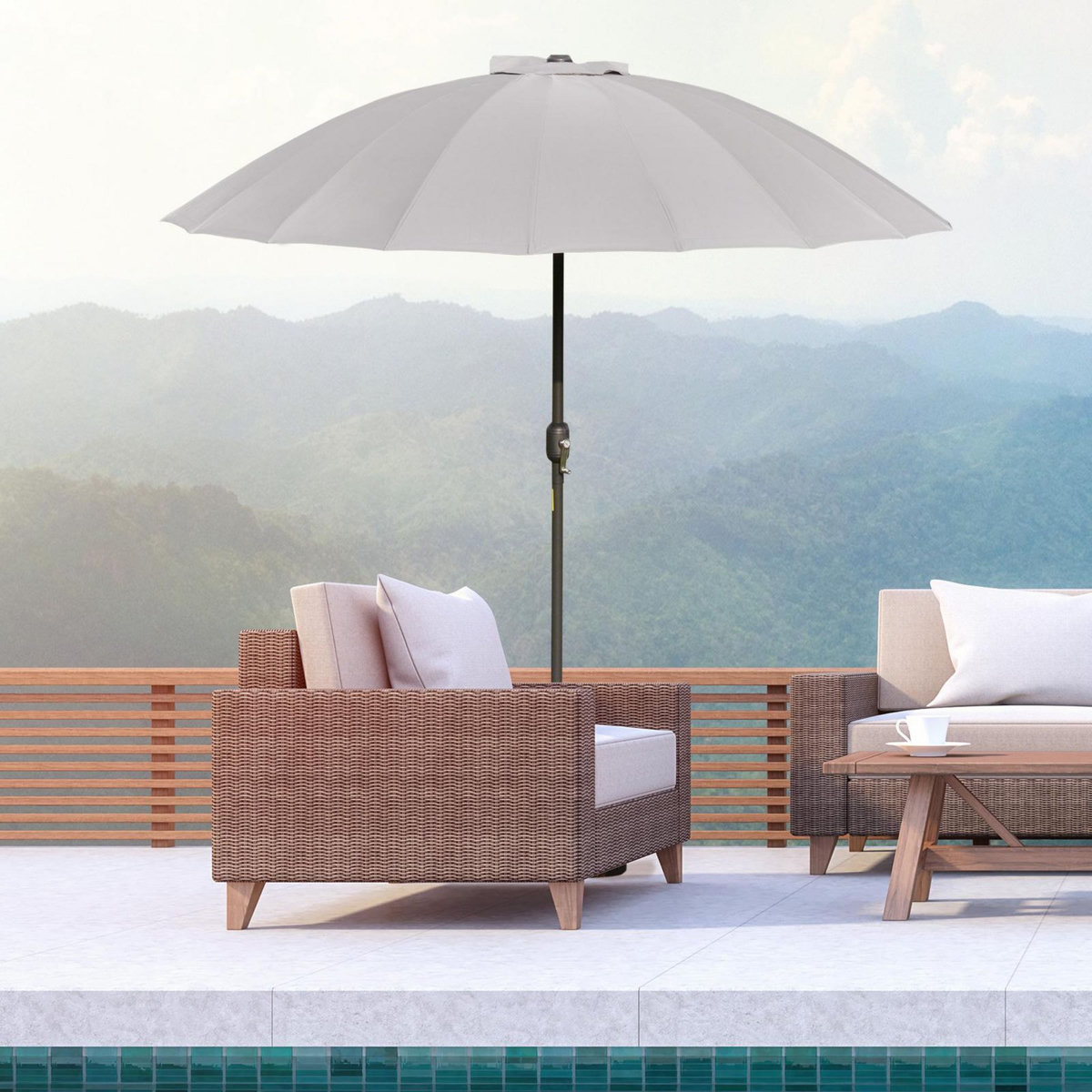 OUTSUNNY Parasol inclinable rond avec manivelle métal fibre de verre Ø 2,55 m polyester haute densité gris