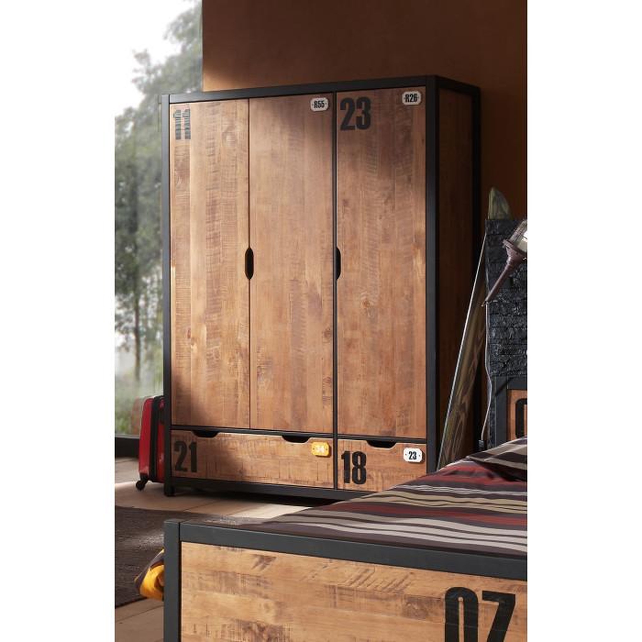 Voir la diapositive 6 : Paris Prix Pack - Lit Enfant, Chevet, Tiroir & Armoire  Alex I  Marron & Noir