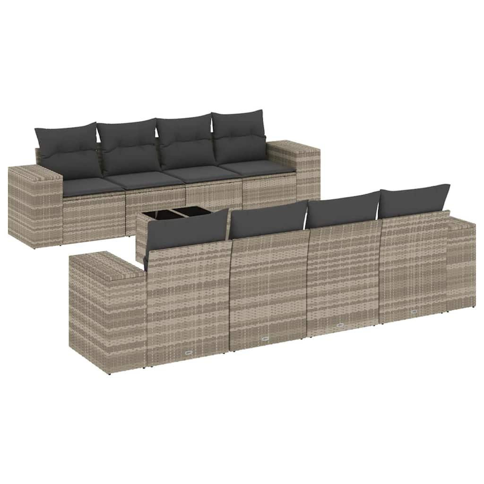 Voir la diapositive 2 : VIDAXL Salon de jardin 9 pcs avec coussins gris clair resine tressee