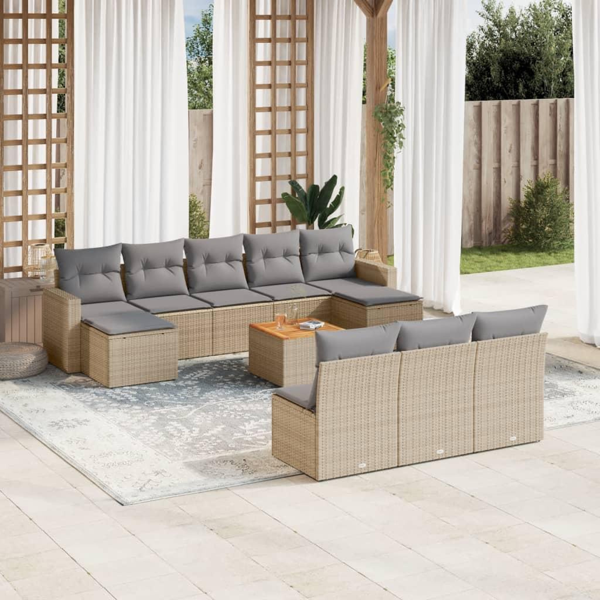 VIDAXL Salon de jardin et coussins 11 pcs melange beige resine tressee