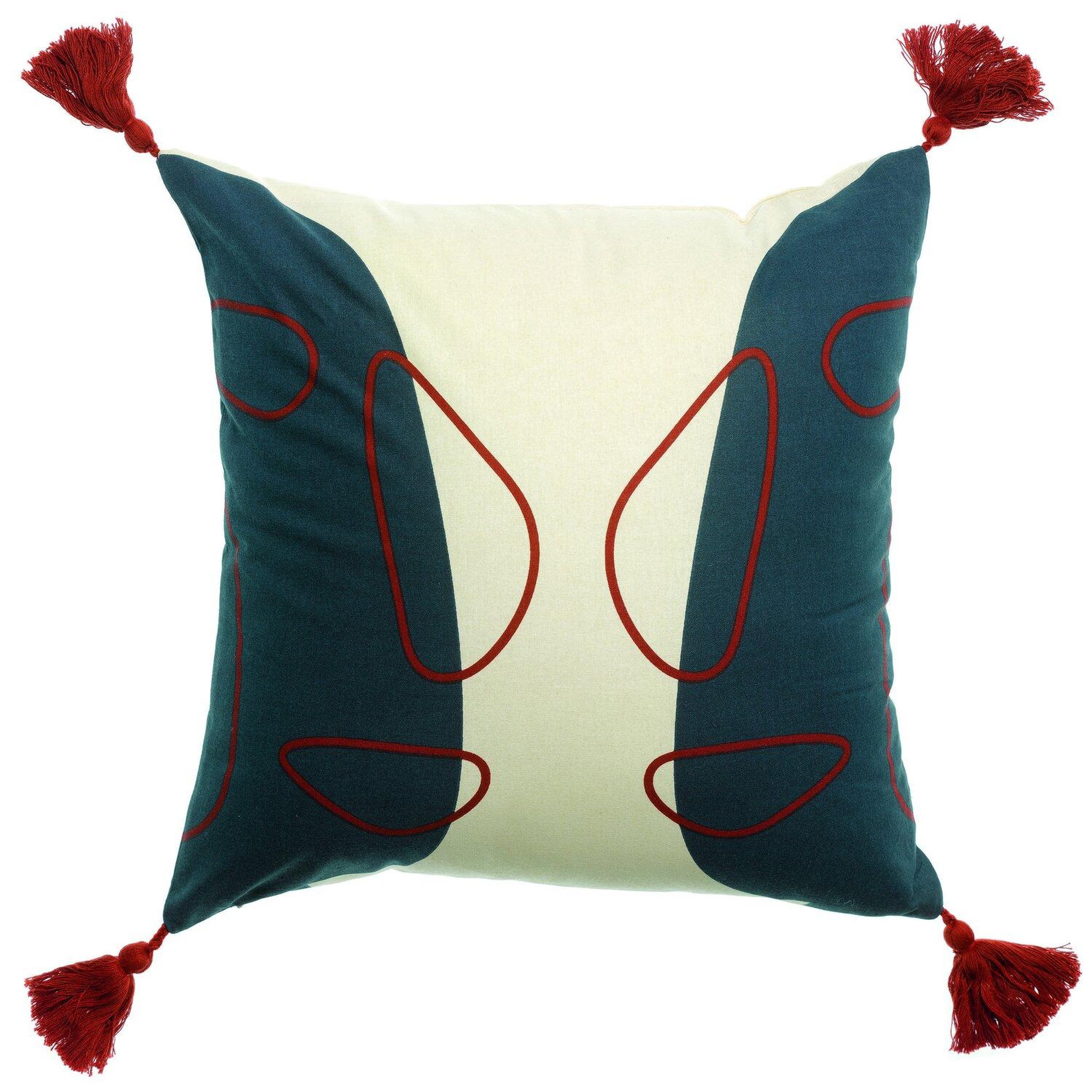 Les Ateliers du Linge Coussin imprimé en polycoton kilima. Coloris disponibles : Blanc, Beige