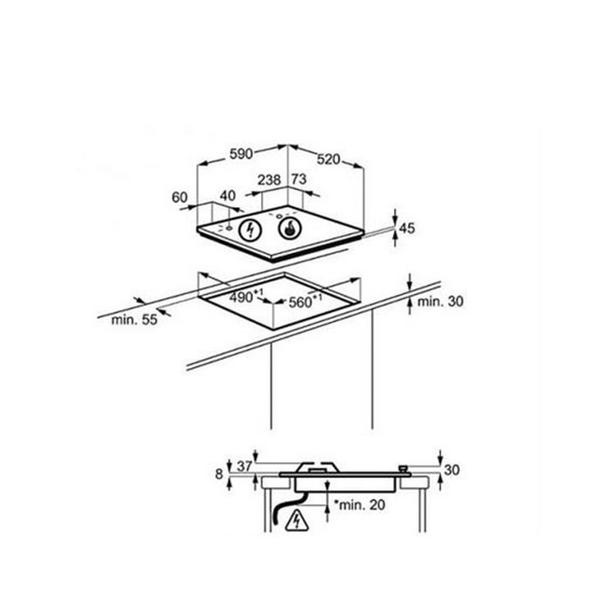Voir la diapositive 4 : ELECTROLUX Table de cuisson gaz 56cm 3 feux noir - egt6633nok