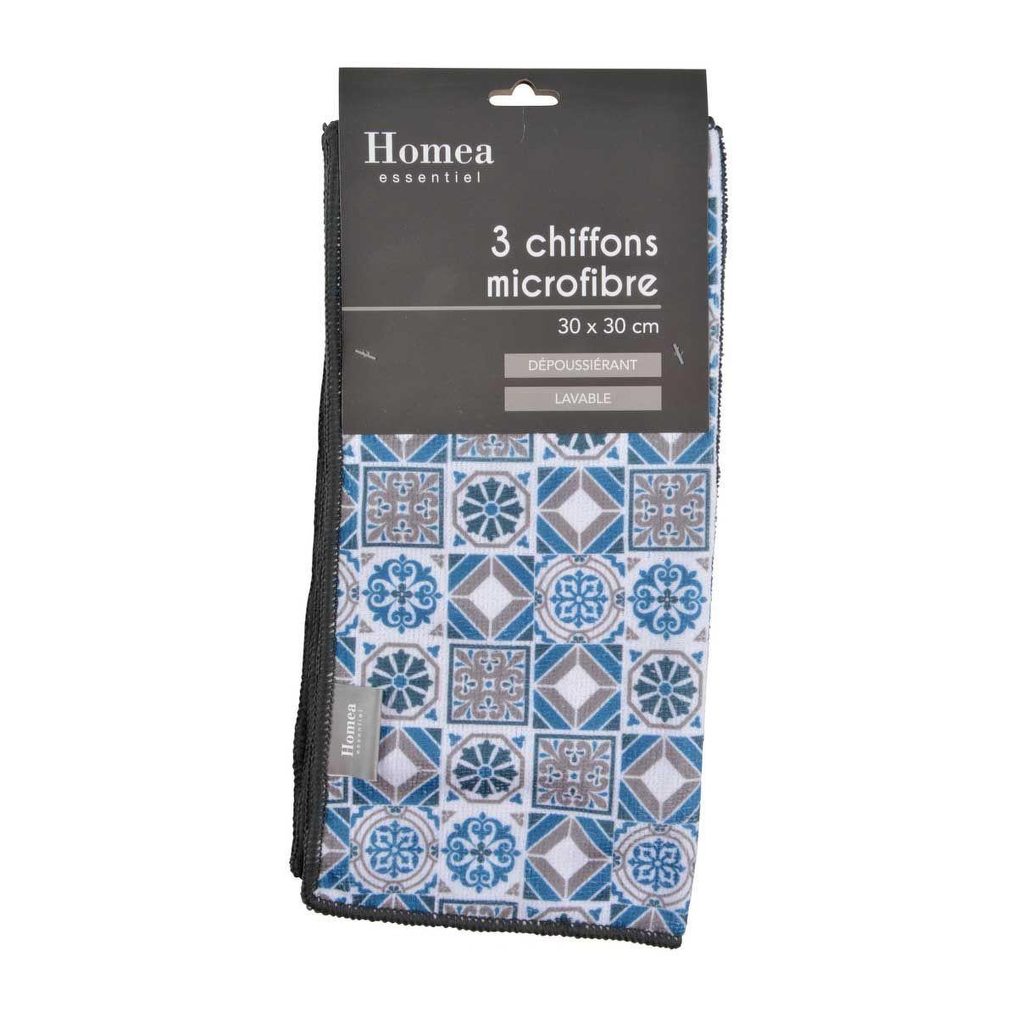 Voir la diapositive 3 : HOMEA Lot de 3 chiffons  carreaux de ciment  30x30cm gris