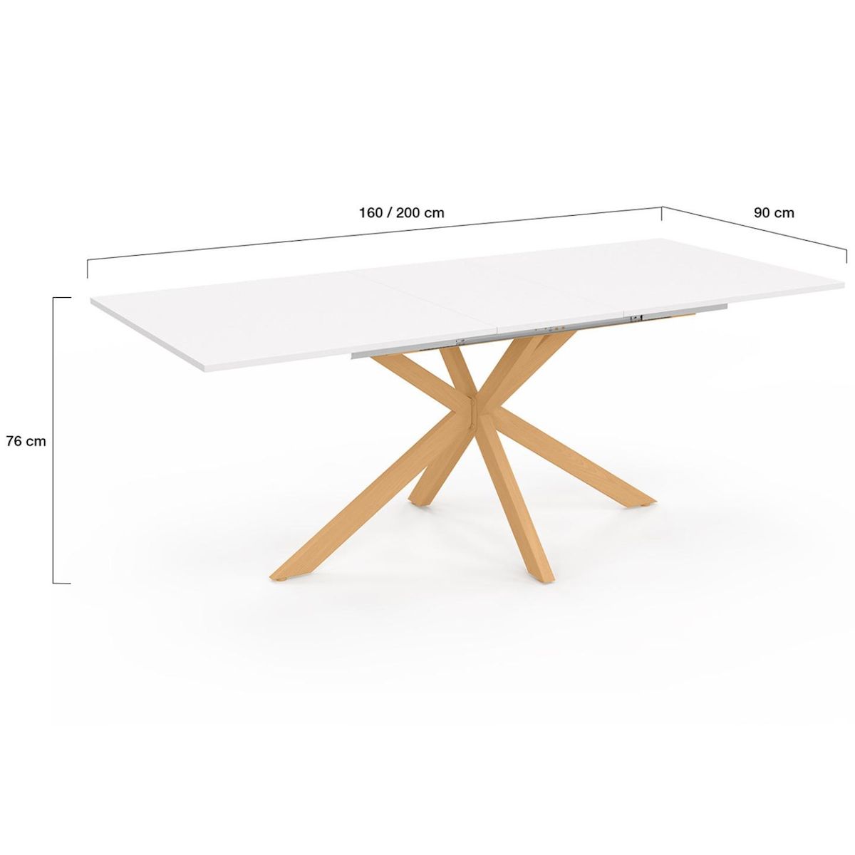 ID MARKET Table à manger extensible rectangle ALIX 6-10 personnes pied araignée bois et plateau blanc GISELE 160-200 cm