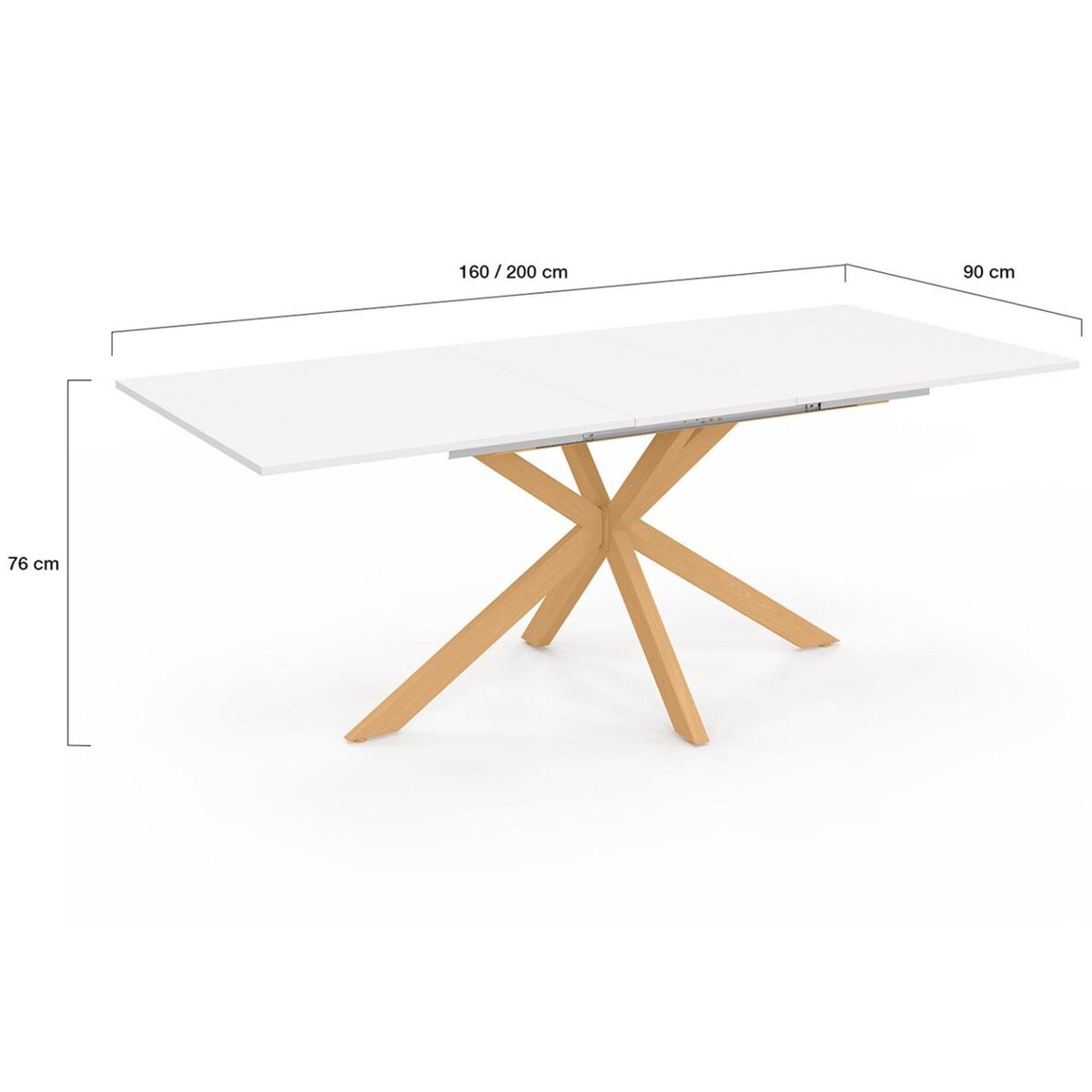 ID MARKET Table à manger extensible rectangle ALIX 6-10 personnes pied araignée bois et plateau blanc GISELE 160-200 cm