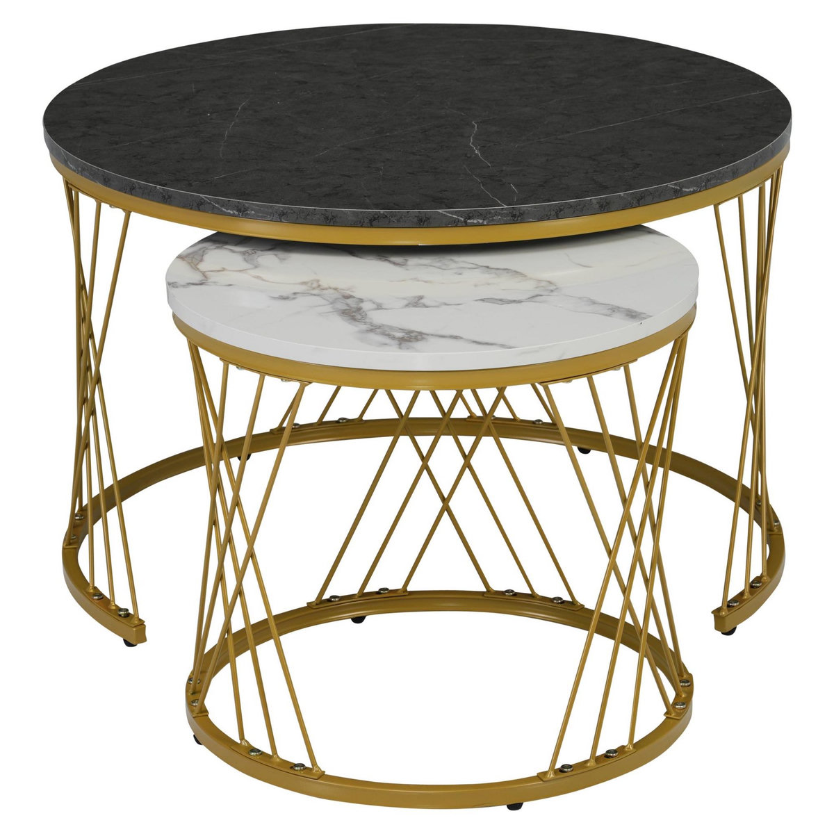 MERAX 2 Tables Basses Rondes - Gris Ø 70 Cm - Blanc Ø 45 Cm