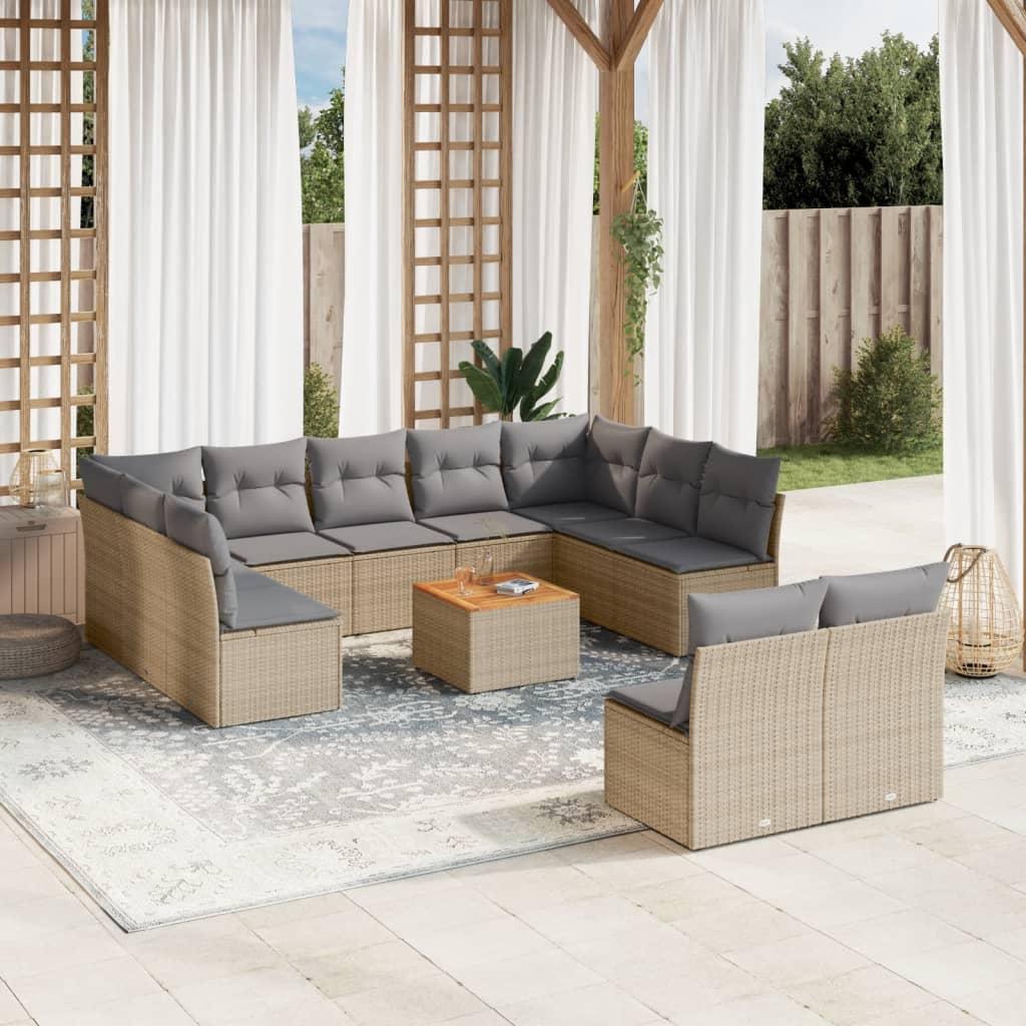VIDAXL Salon de jardin avec coussins 12 pcs beige resine tressee