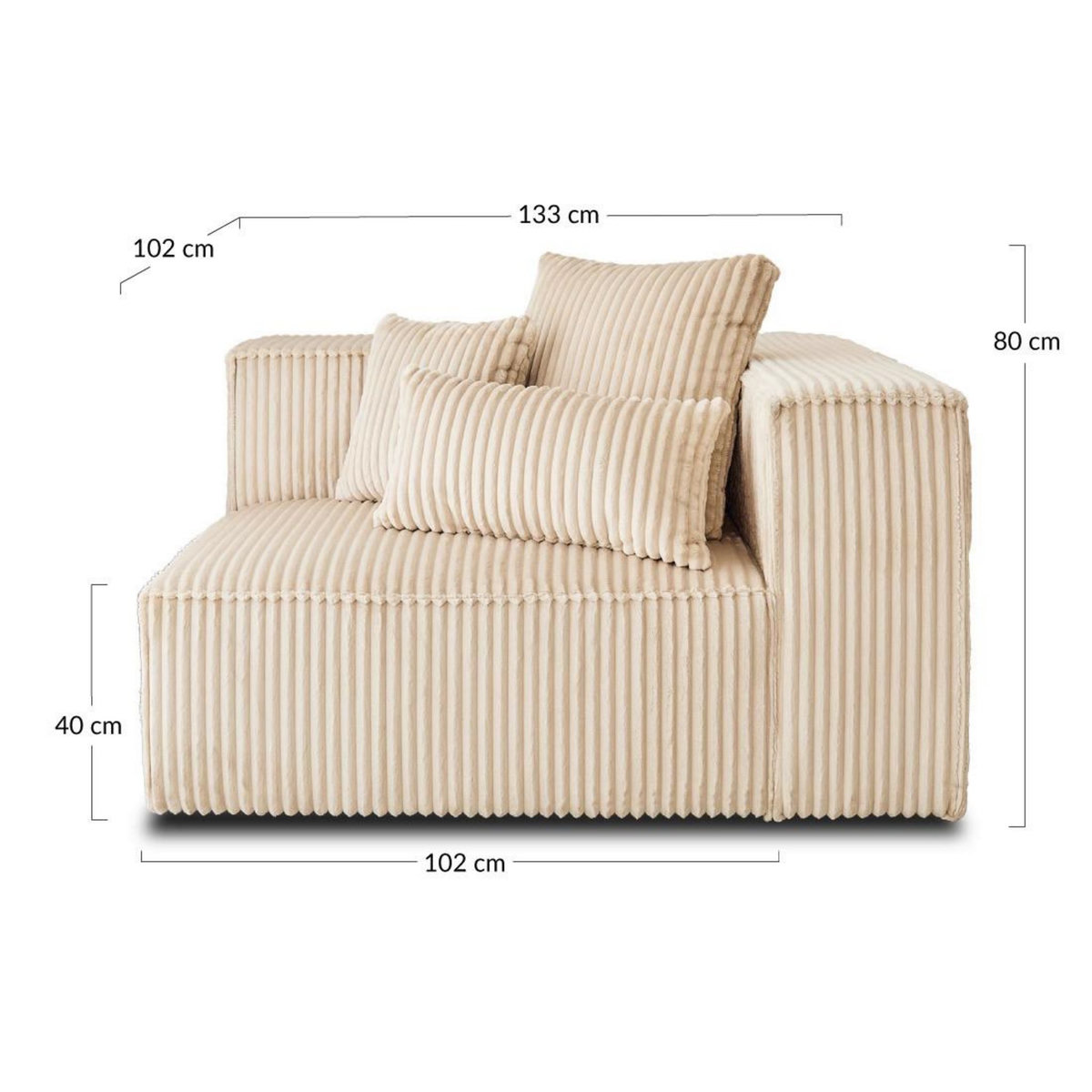 LISA DESIGN Colombine - module d'assise droit - en velours côtelé grosses côtes
