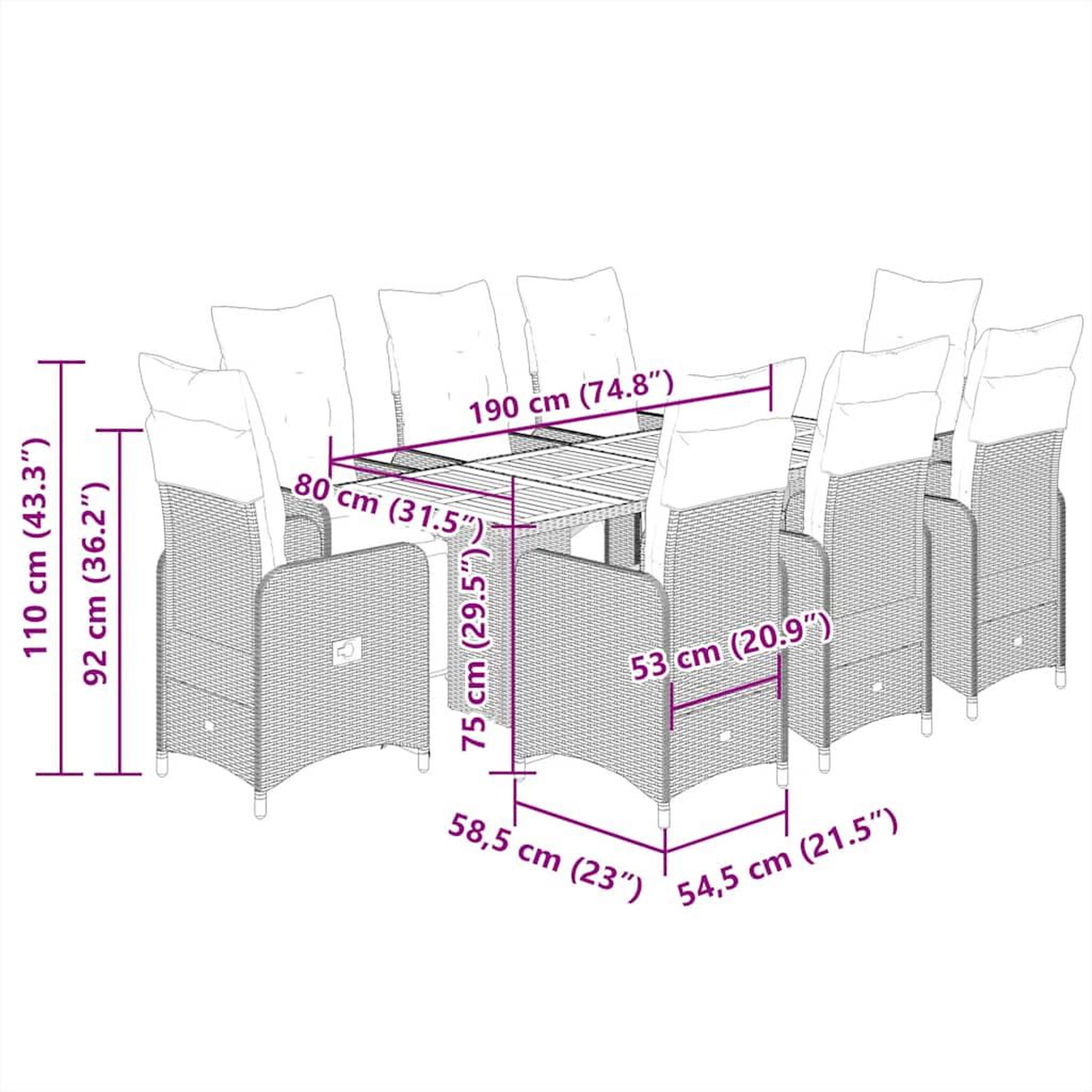 Voir la diapositive 6 : VIDAXL Ensemble de bistro de jardin 9 pcs coussins gris poly rotin