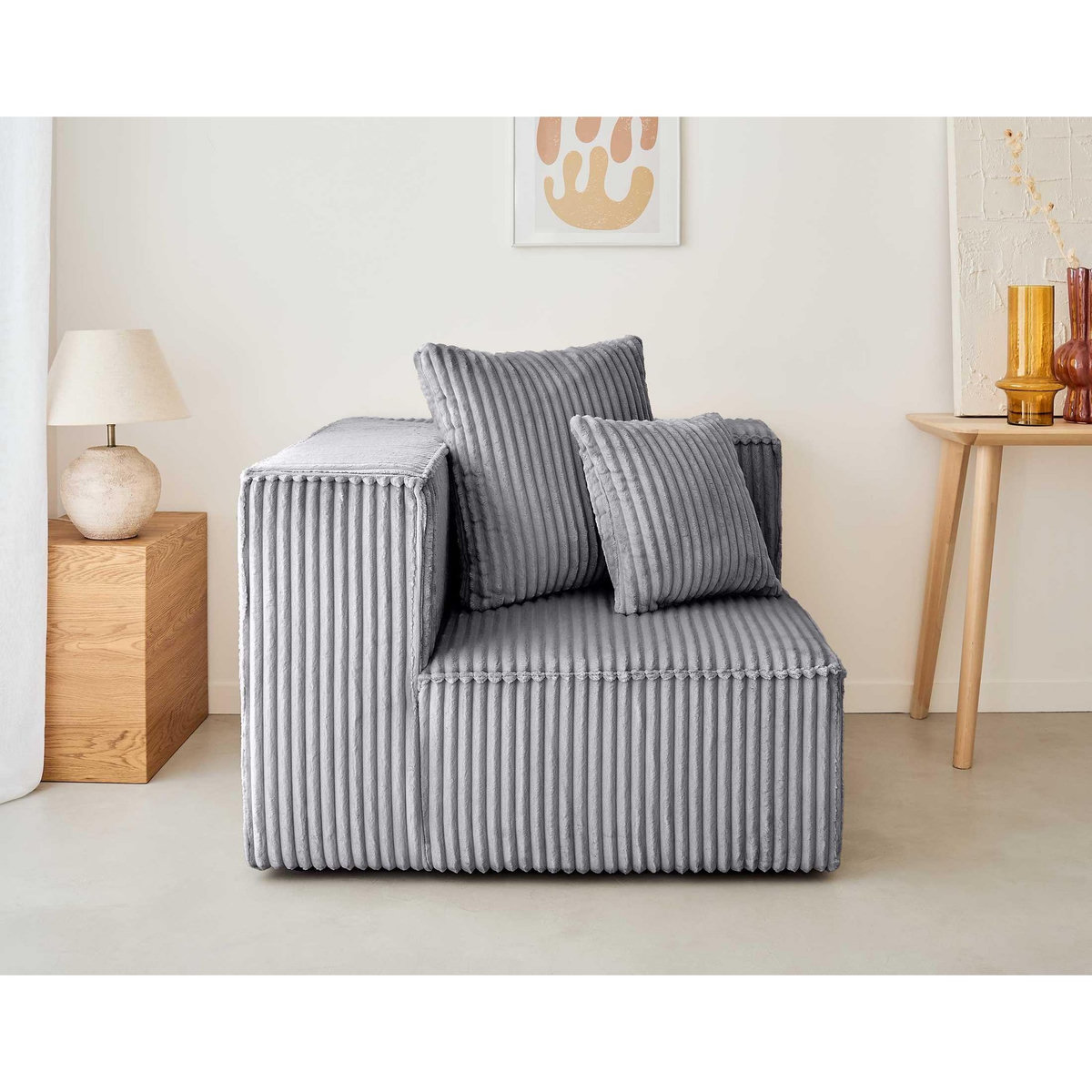 LISA DESIGN Colombine - module d'assise d'angle réversible - en velours côtelé grosses côtes