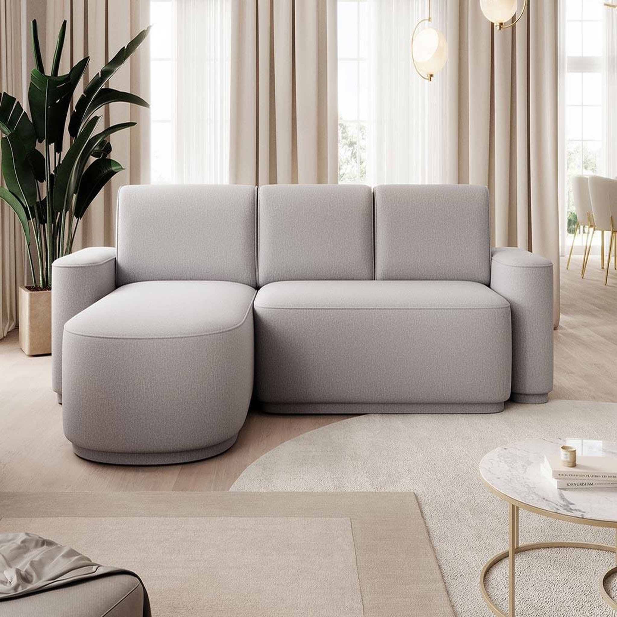 Voir la diapositive 1 : BEST MOBILIER Sam - canapé d'angle gauche 4 places convertible avec coffre en tissu
