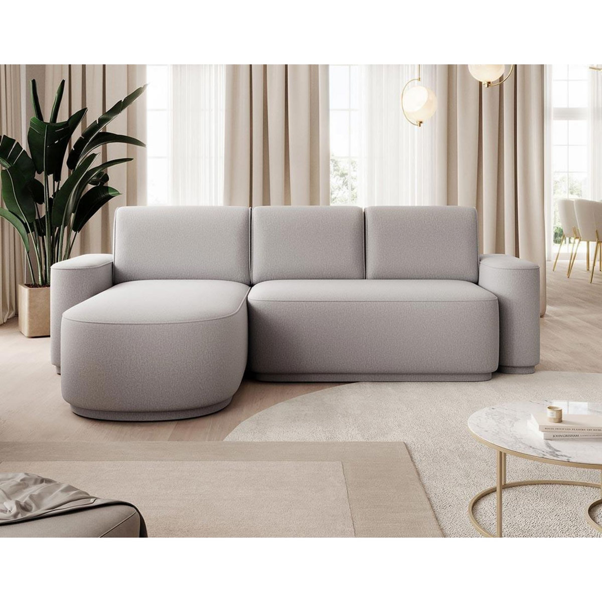 BEST MOBILIER Sam - canapé d'angle gauche 4 places convertible avec coffre en tissu