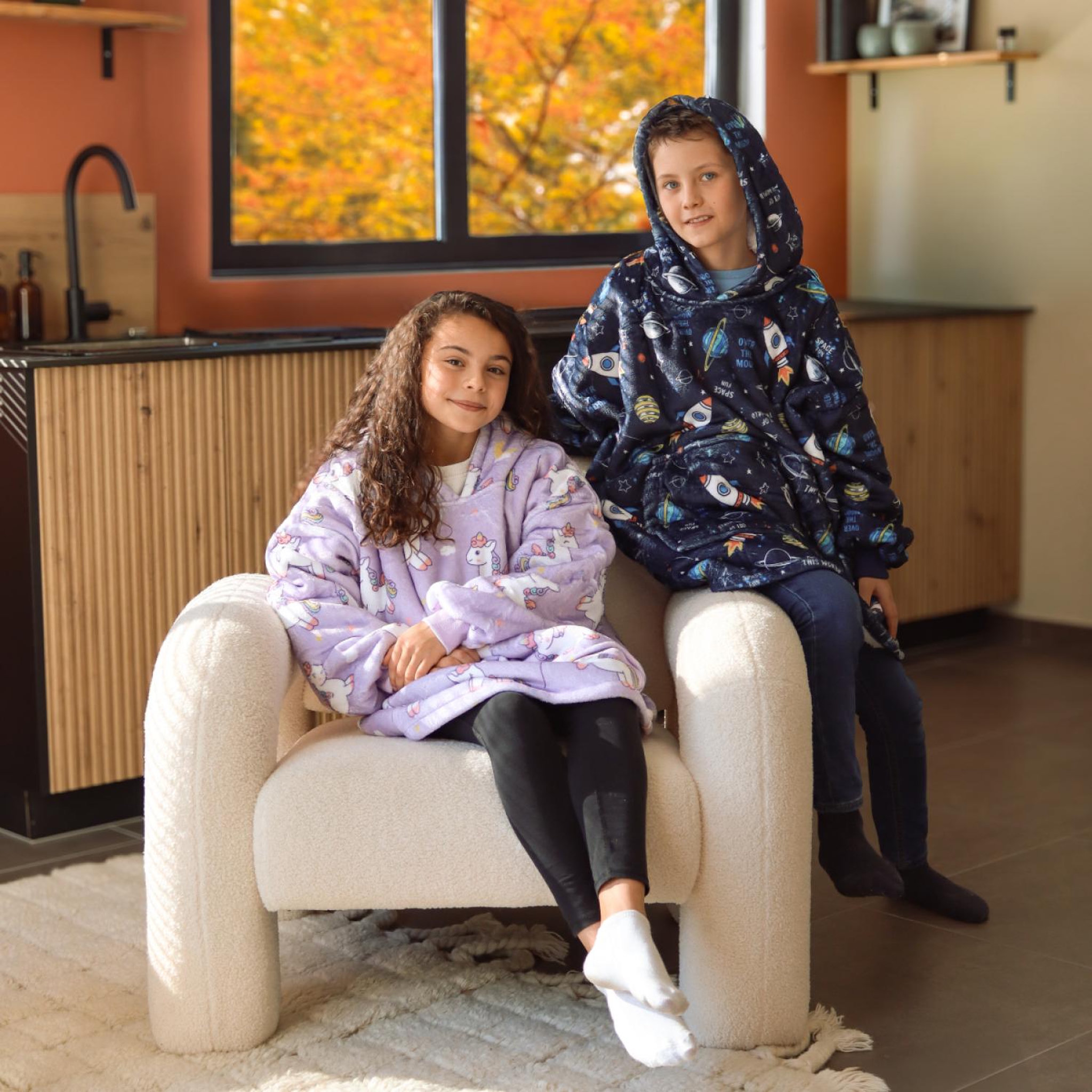 Voir la diapositive 5 : VIVEZEN Sweat à capuche, plaid, couverture, pull - Sherpa et flanelle - Enfant - Espace