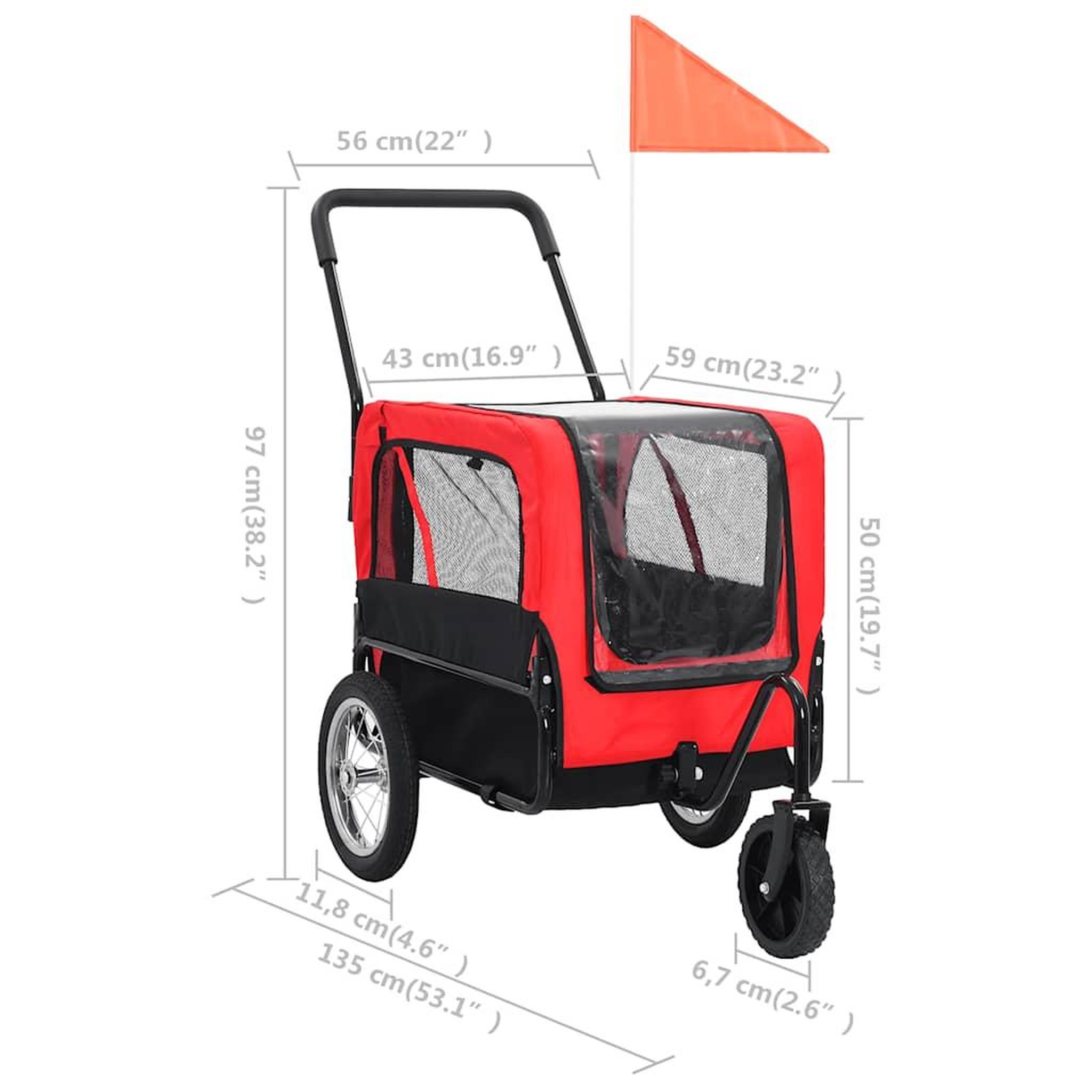 Voir la diapositive 6 : VIDAXL Remorque de velo pour chiens et poussette 2-en-1 rouge et noir