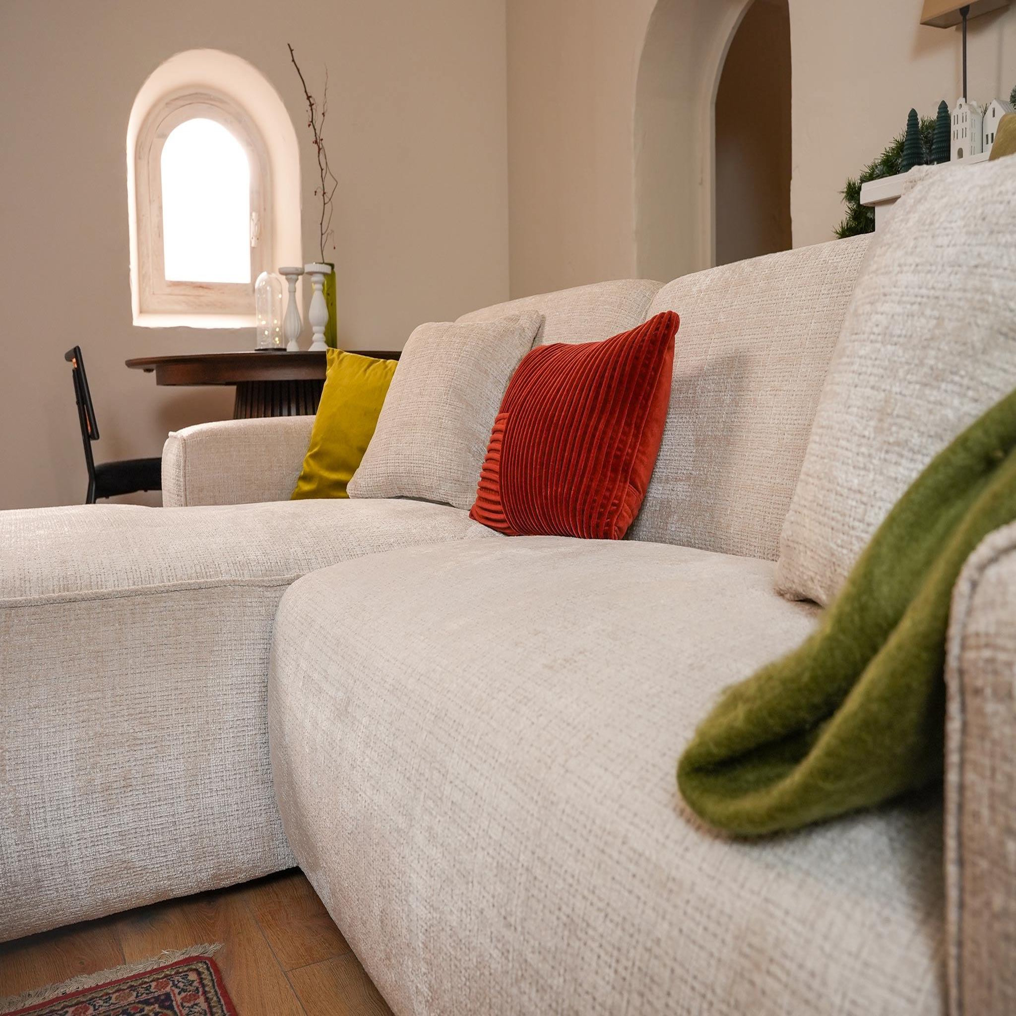 Voir la diapositive 2 : BEST MOBILIER Lison - canapé d'angle gauche 4 places en velours texturé