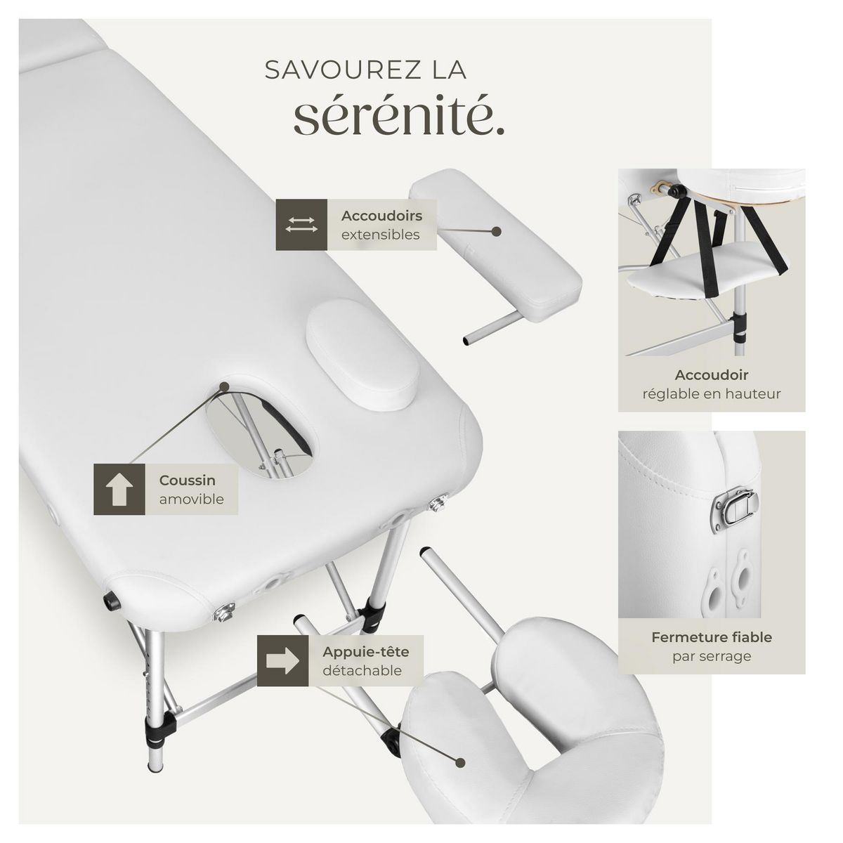 tectake Table de massage portable pliante 2 zones avec sac de transport inclus blanc