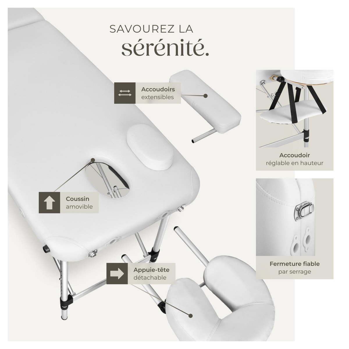 tectake Table de massage portable pliante 2 zones avec sac de transport inclus blanc