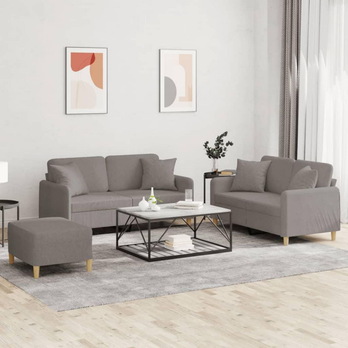 VIDAXL Ensemble de canapes 3 pcs avec coussins taupe tissu