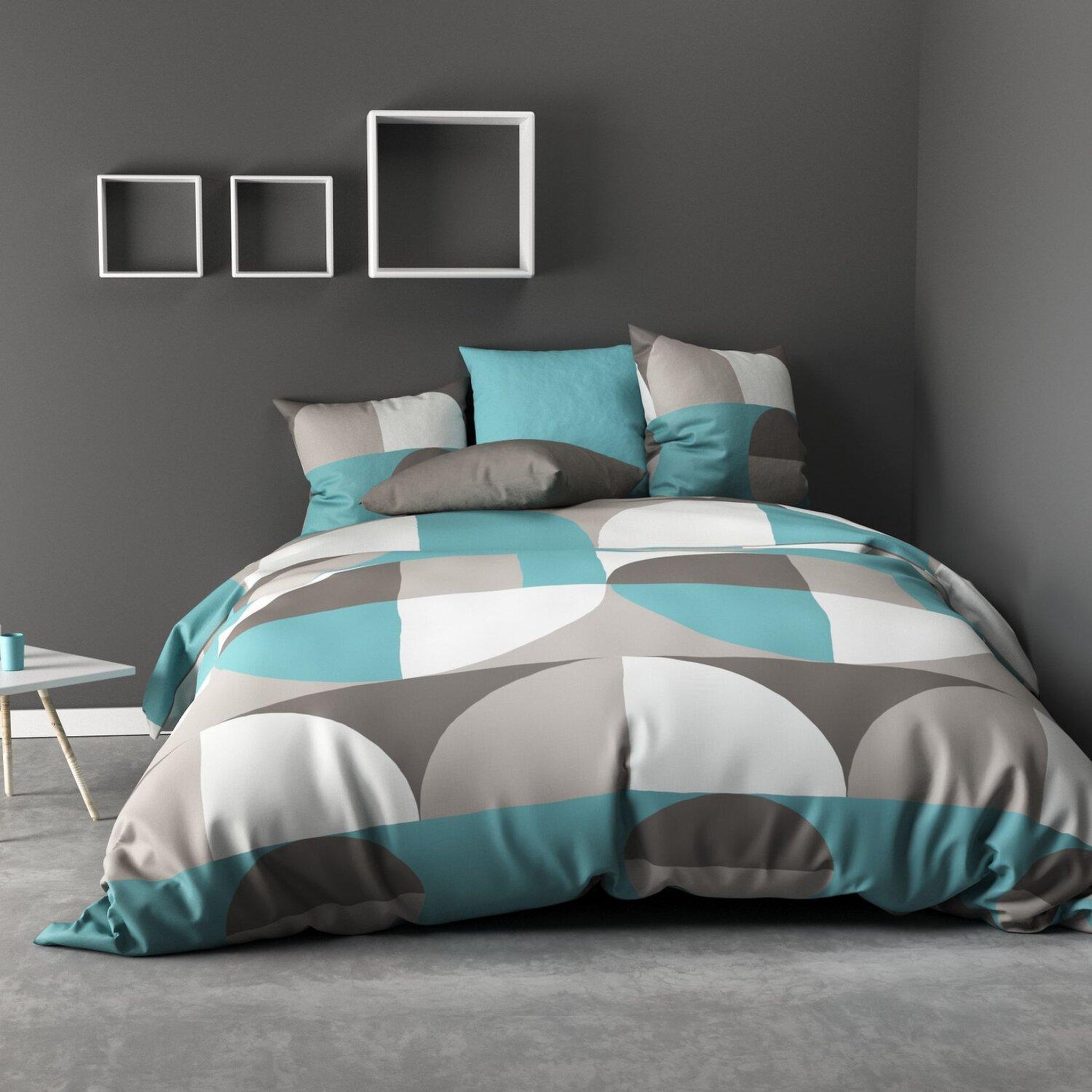 Les Ateliers du Linge Parure housse de couette 100%polyester knavy. Coloris disponibles : Vert
