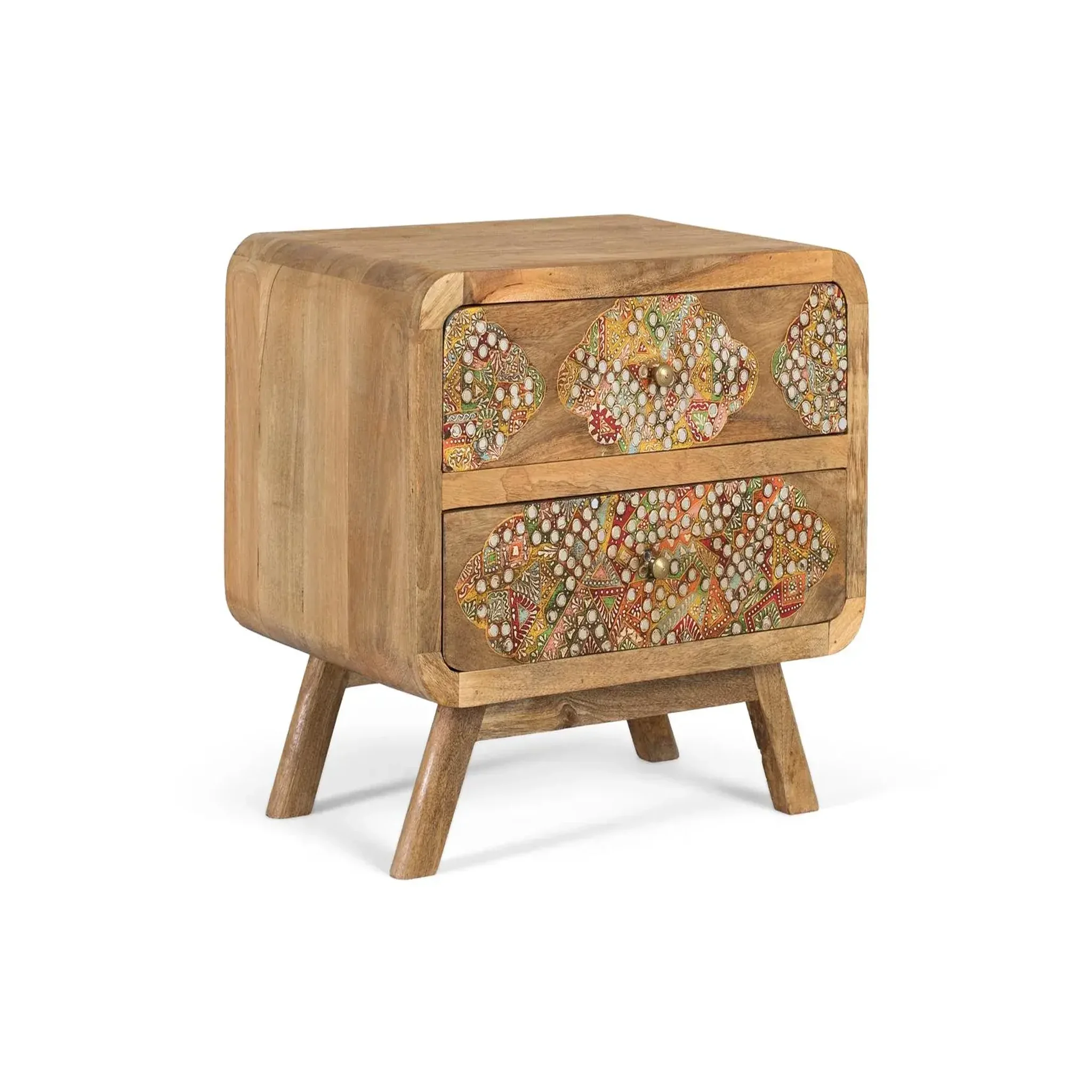 Voir la diapositive 3 : GINER Y COLOMER SL Table de chevet en bois de manguier 50 cm style boho ethnique