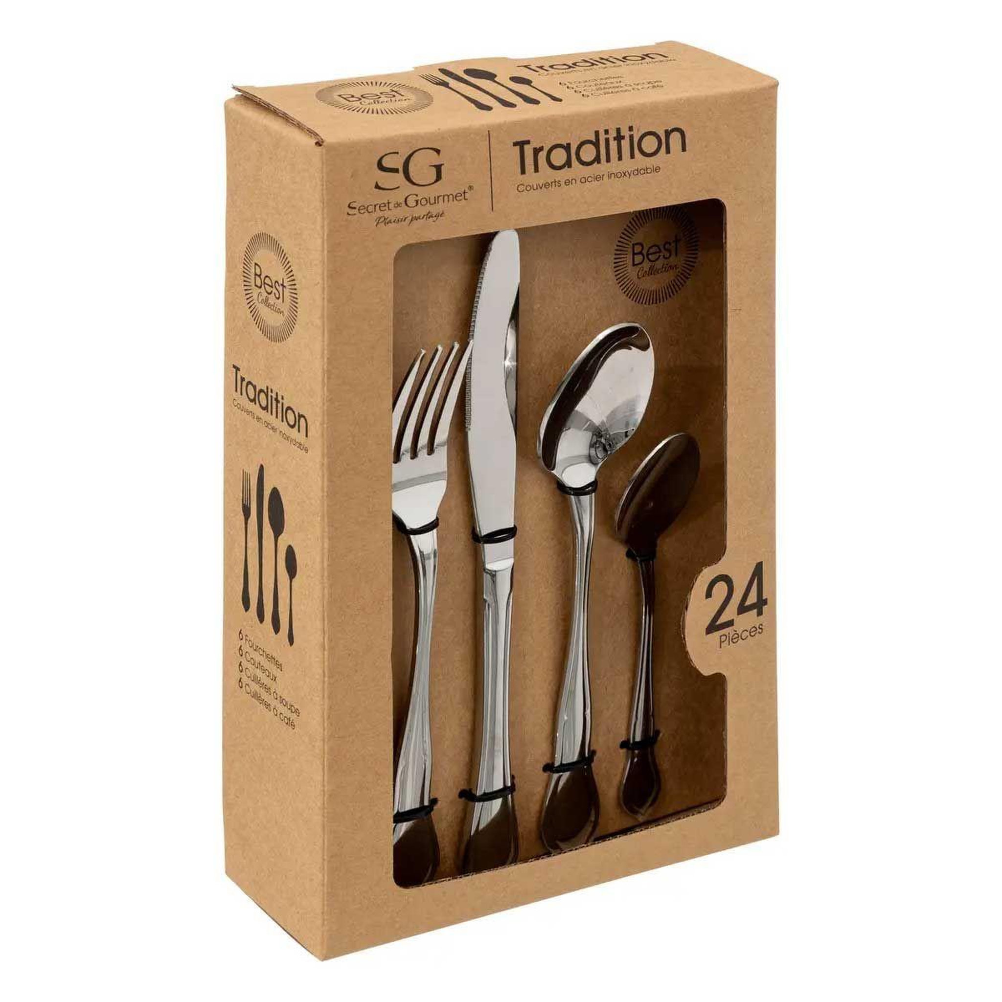 Voir la diapositive 6 : SECRET DE GOURMET Ménagère 24 pièces inox  tradition  27cm argent