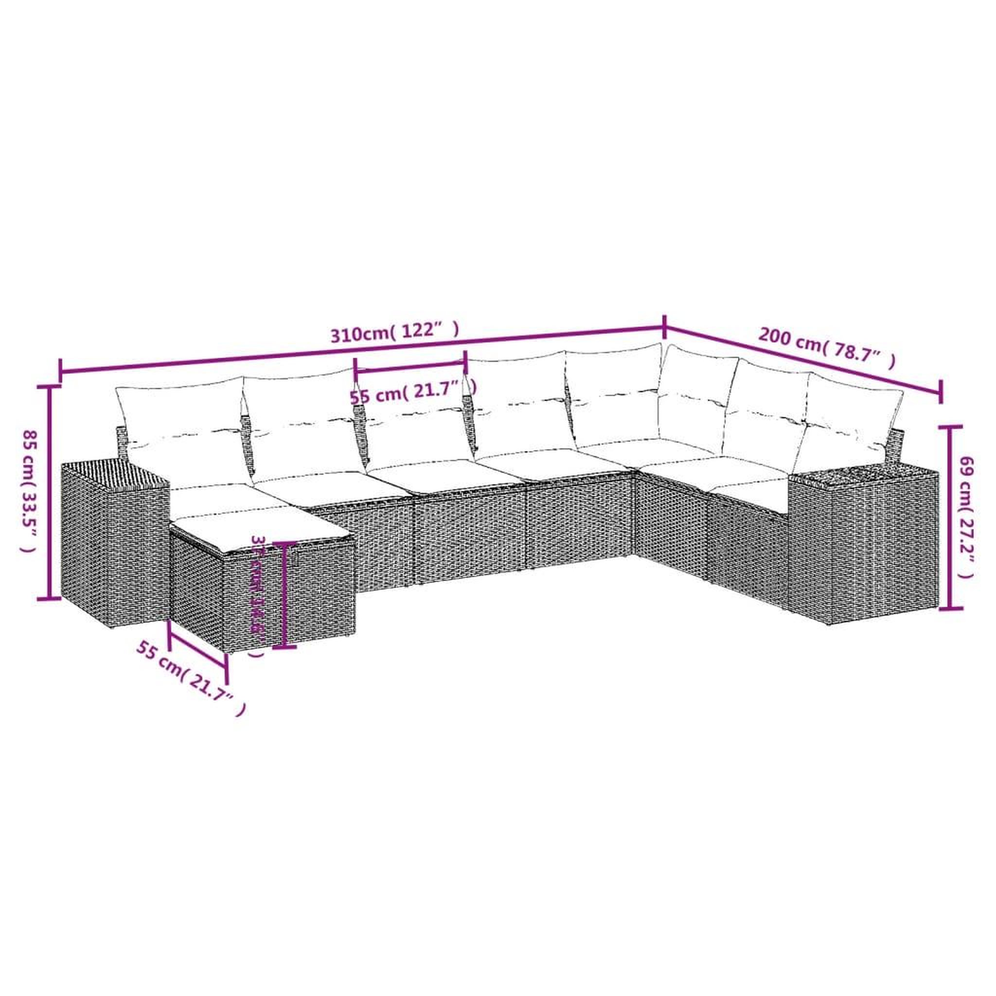 Voir la diapositive 5 : VIDAXL Salon de jardin avec coussins 8 pcs beige resine tressee
