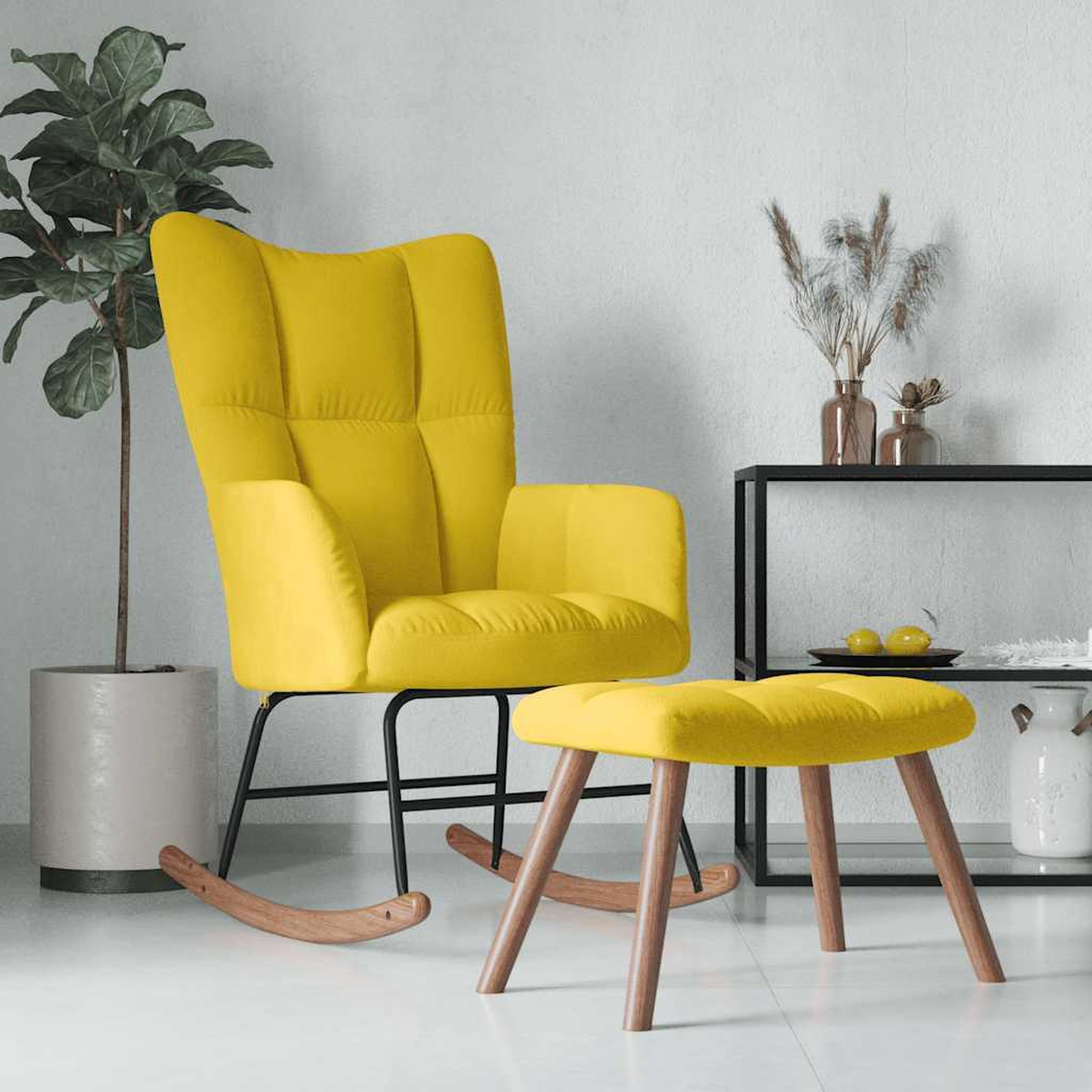 VIDAXL Chaise a bascule avec repose-pied Jaune moutarde Velours