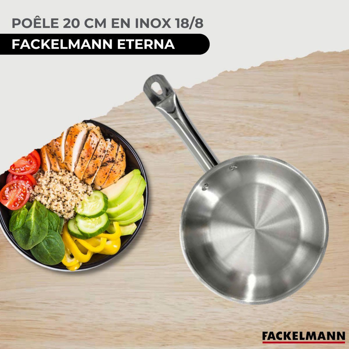 Fackelmann Set de 1 poêle de 20 cm en inox 1 couvercle en verre et 6 ustensiles Fackelmann Eterna